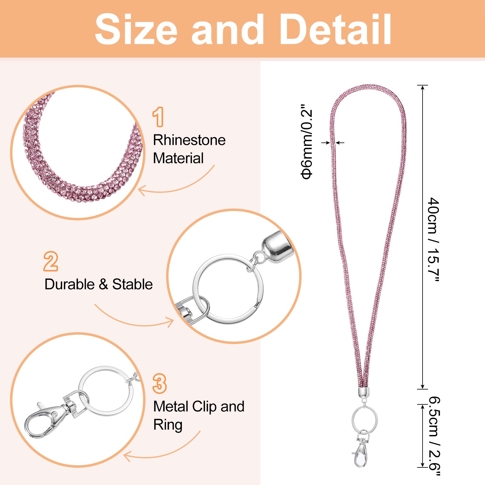 80cm(31.5″) Phone Crossbody Strap with Metal Clasp & Keyring for Key Strap, Pink