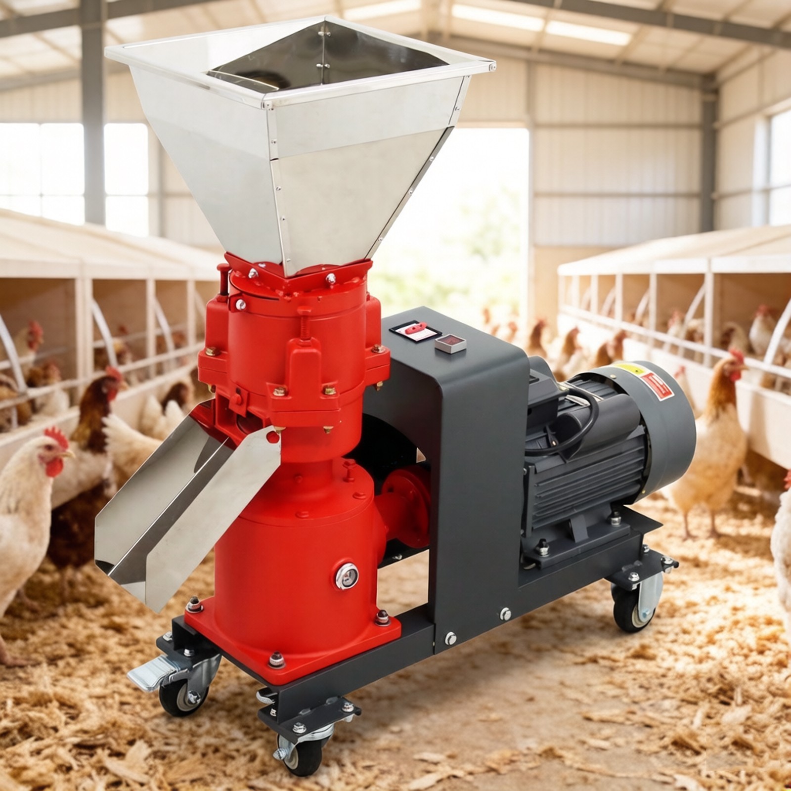 150kg/h Output 2.5mm Plate Animal Feed Pellet Mill Machine 220V 3-roller Head