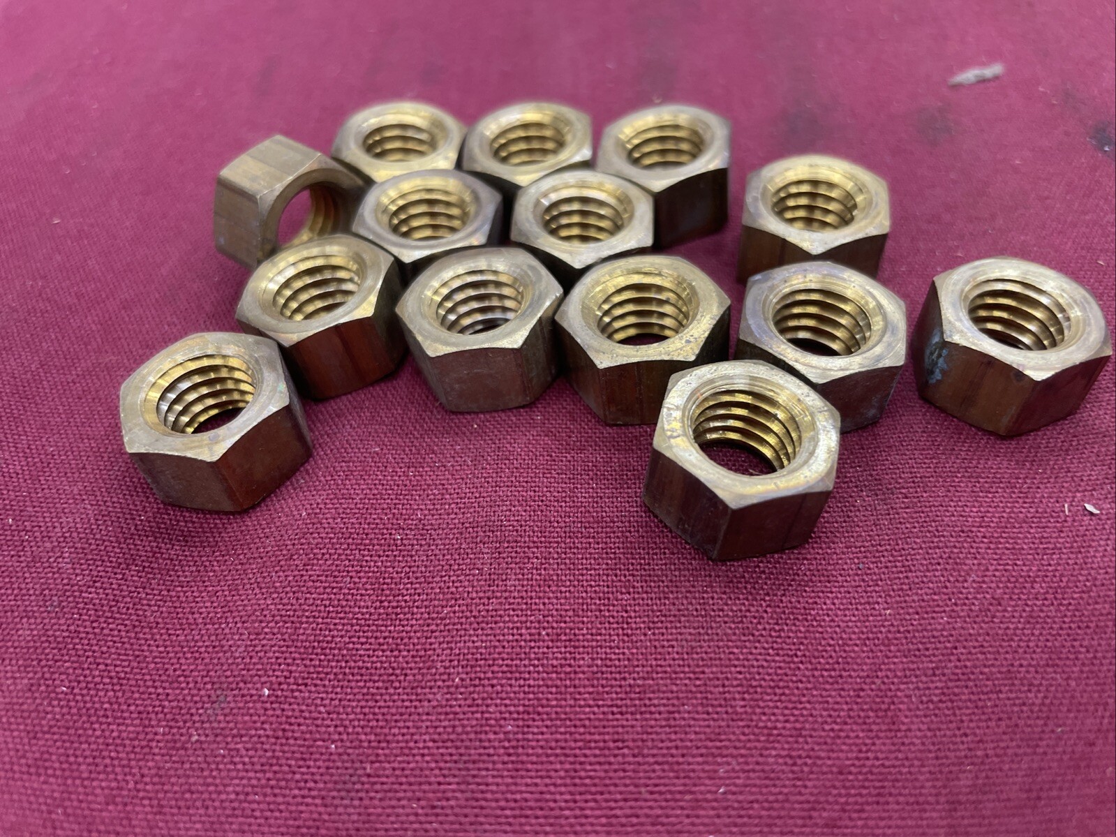 NOS 7/16”-14 x 5/8″ Brass Hex Nut VINTAGE Made in US Qty 14