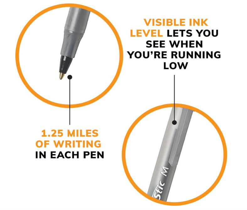 BIC Round Stic Xtra Life Black Ballpoint Pens, Medium Point (1.0mm), 12-Count Pa