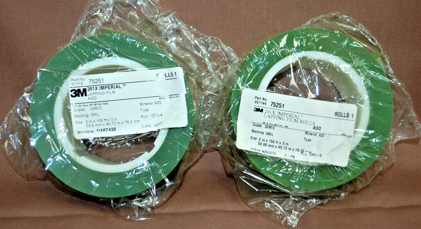 3M Green 261X Imperial Lapping Film Roll 30MIC 3MIL 2″ x 150′ x 3″ 2 Rolls T1552