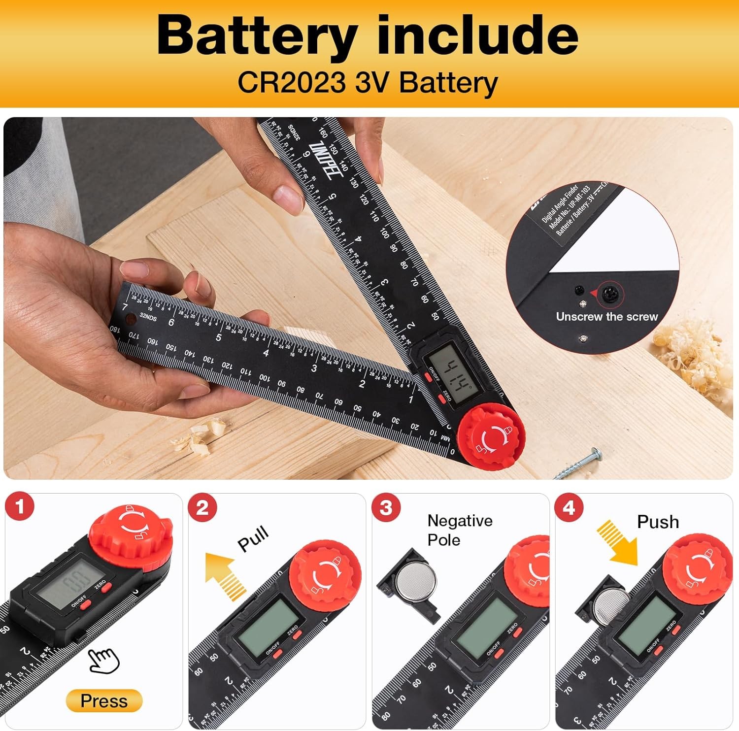 Digital Angle Finder Protractor Ruler 2-in-1 Stainless Steel LCD Measuring Tool