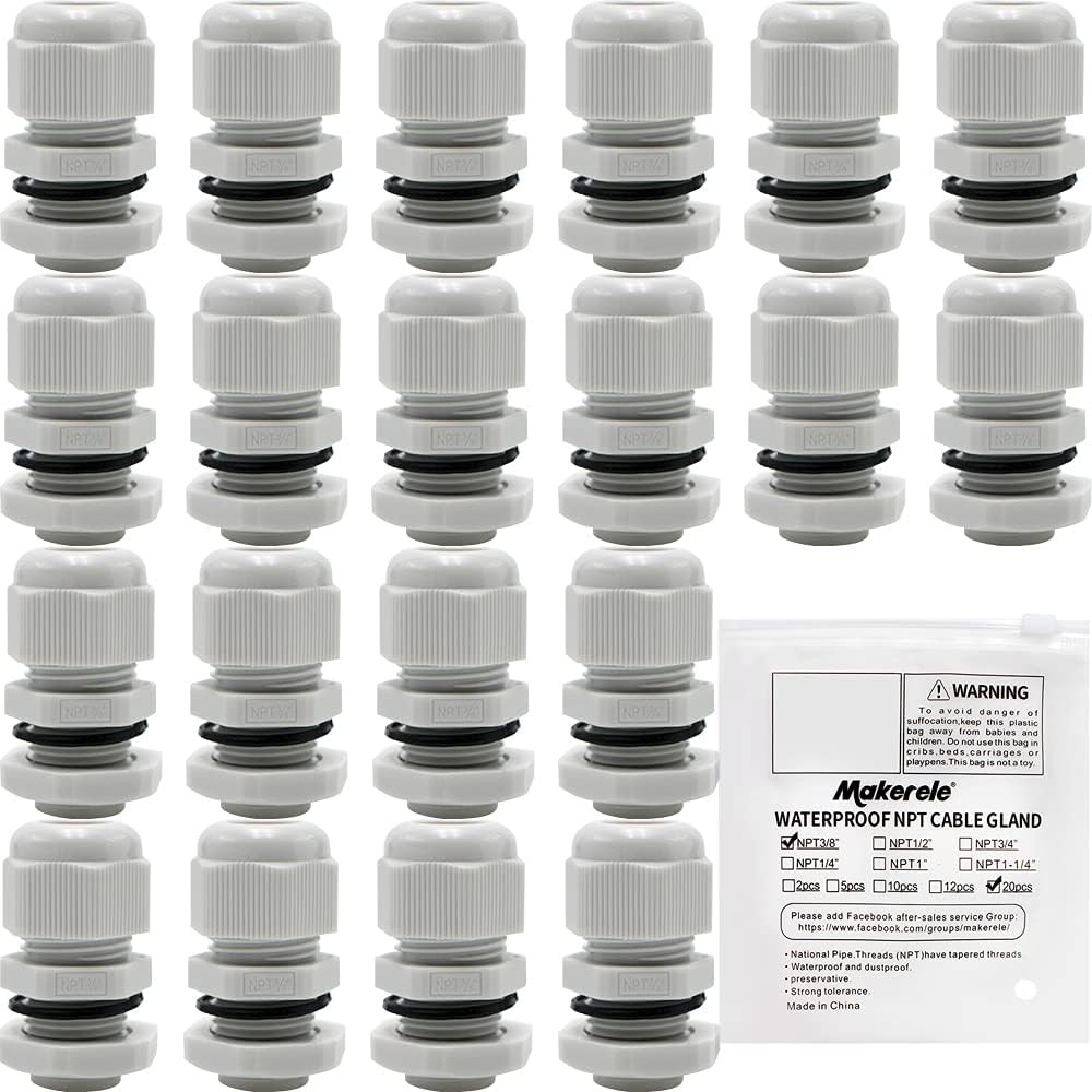 MAKERELE Wire Strain Relief NPT 3/8”Nylon Cord Grips 3/8 20pcs BAG, Grey