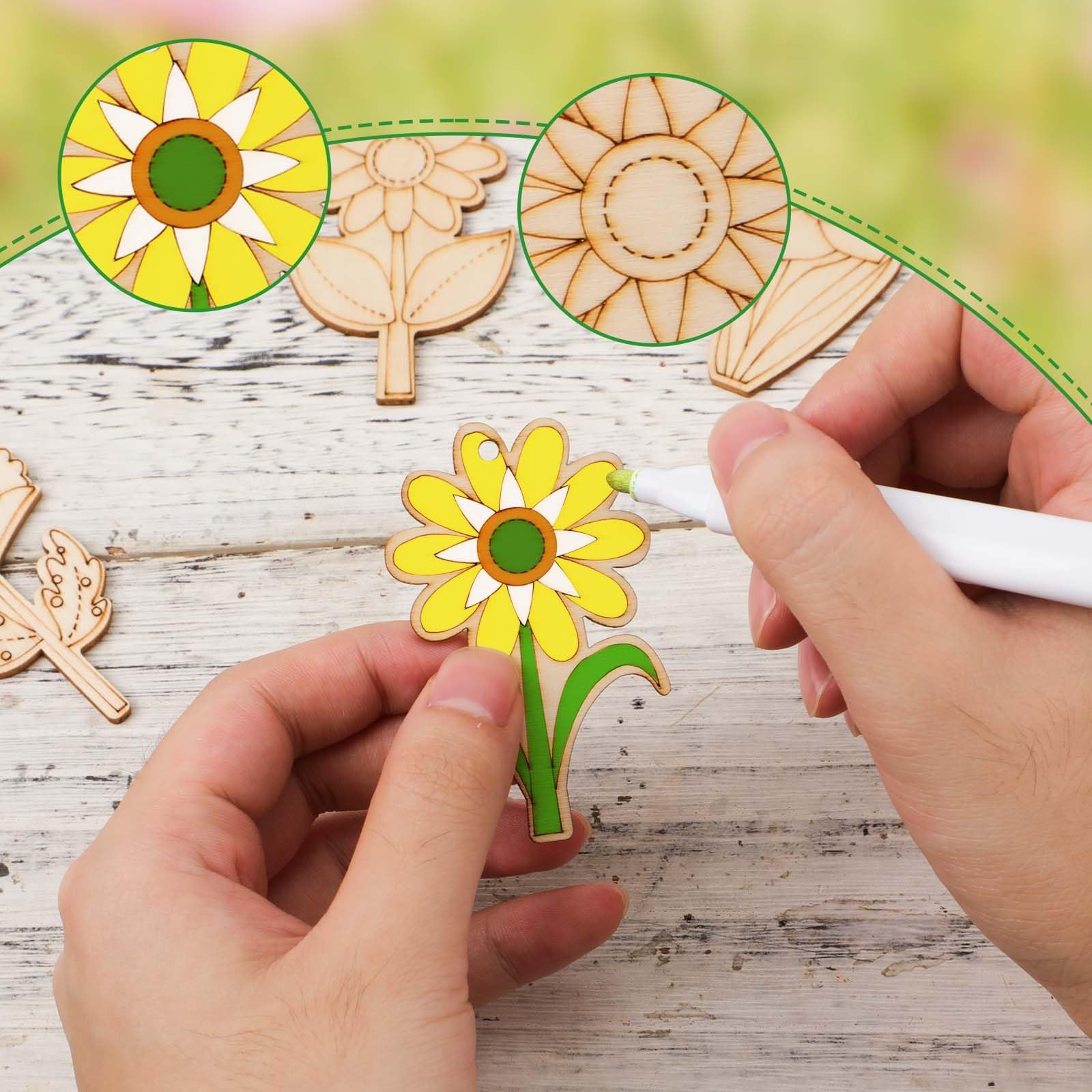 48pcs Unfinished Wood Spring Flowers Cut Outs, Kids’ M, as the picture shows