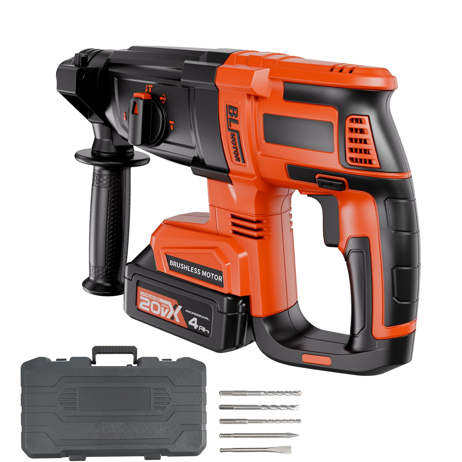 20V SDS-Plus Brushless Cordless Rotary Hammer Drill Kit 1.1 In 1200RPM 4Function
