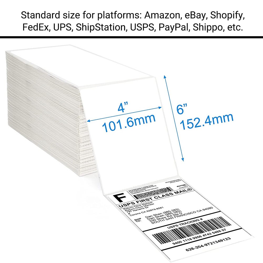 100-4000 4×6 Fanfold Direct Thermal Shipping Labels for Zebra & Rollo Printer