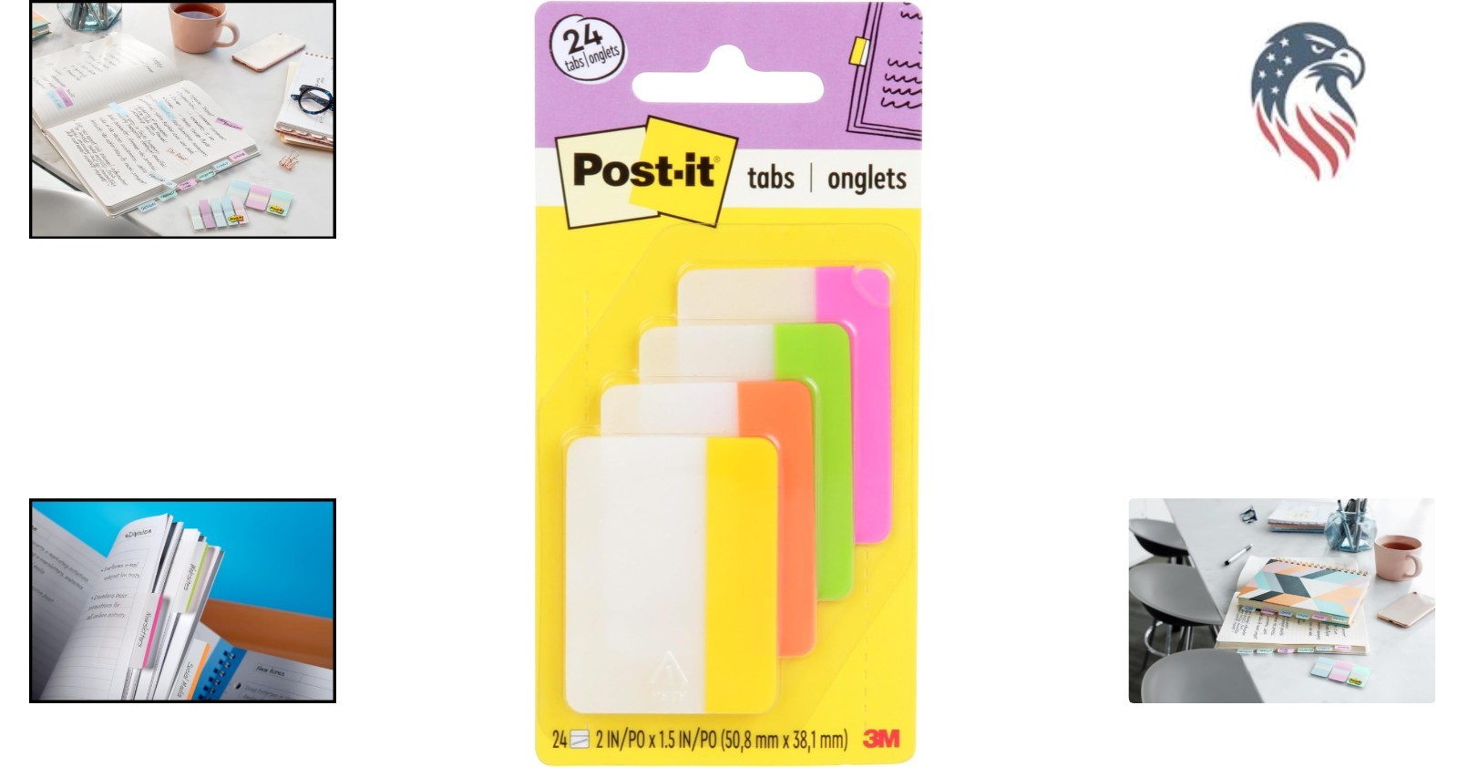 2 Inch x 1.5 Inch Repositionable Bookmark Tabs Assorted Bright Colors 24 Pack
