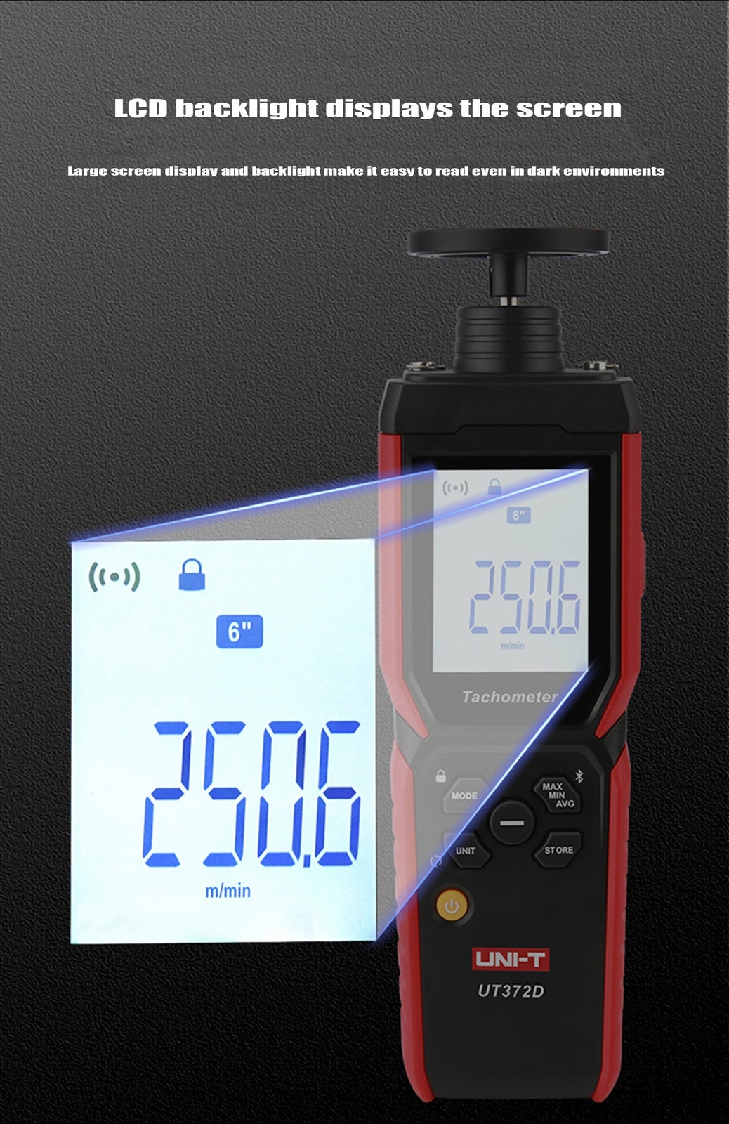 UNI-T UT372D 2-in-1 Tachometer Contact Non-contact measurements MAX/MIN/AVG/HOLD