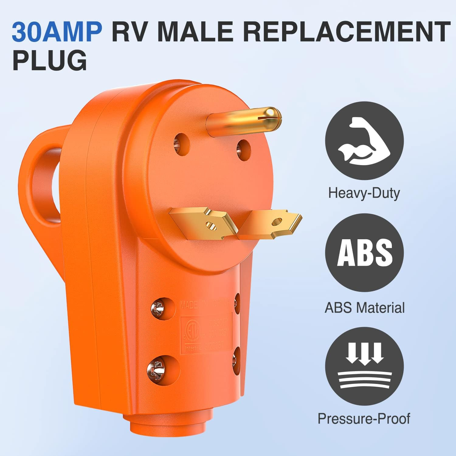 30 Amp RV Replacement Plug 125 Volt Heavy Duty Male with Handle ETL Listed NEMA