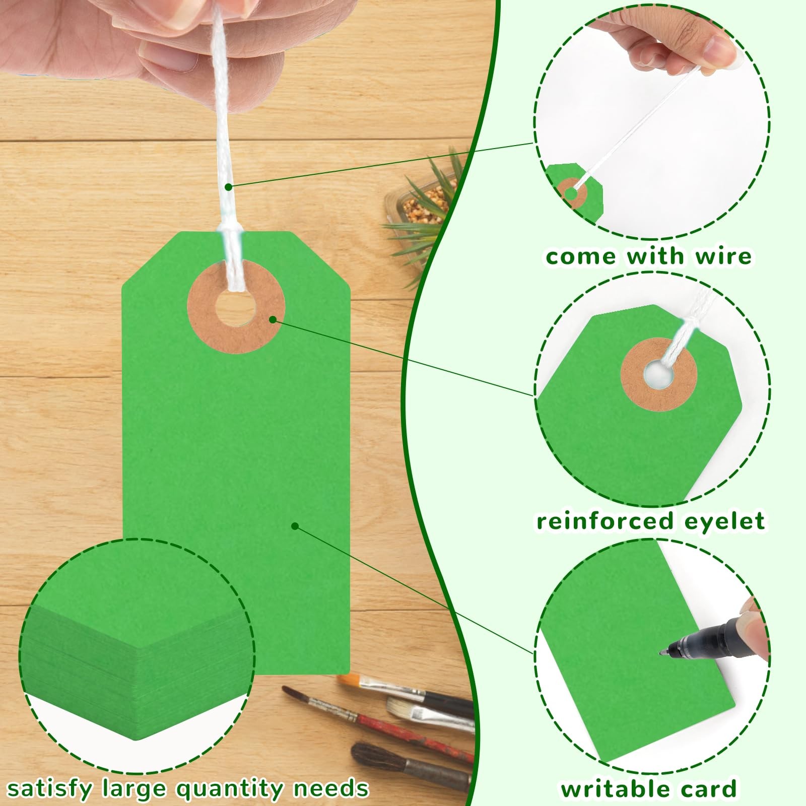 150 PCS Green Blank Manila Shipping Label Hang Tags String 2 3/4×1 3/8 Inch