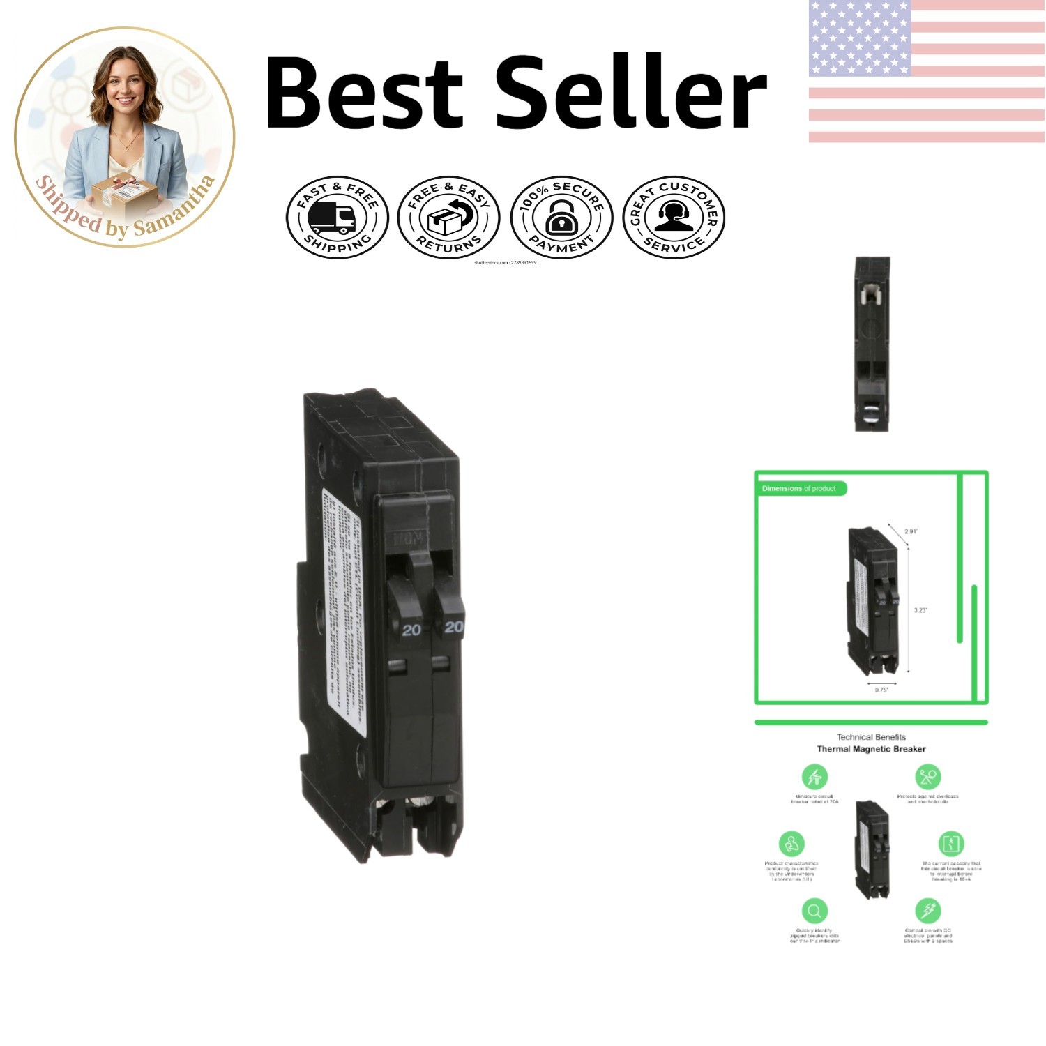 Reliable QO Circuit Breaker, 20A Tandem Mini, 120/240VAC, 10kA Safety Capacity