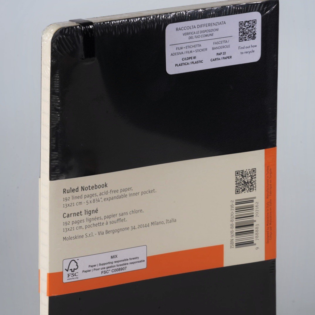 MOLESKINE Notebook Classic Soft Cover LINED Notebook 192 Pages 5” x 8-1/4” BLACK