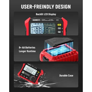Kaiweets KE1000 Insulation Resistance Tester Megohmmeter Multimeter DAR PI 1000V