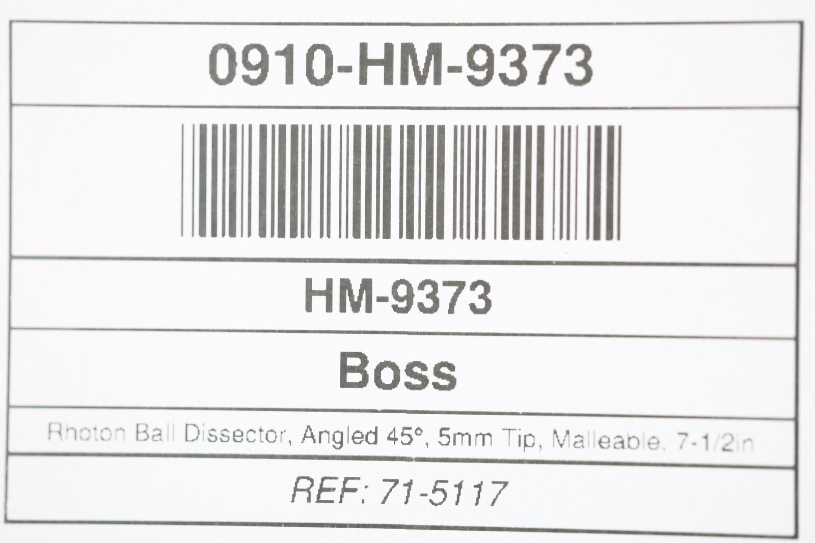 Boss 71-5117 Rhoton Ball Dissector, Angled 45°, 5mm Tip, Malleable, 7-1/2in