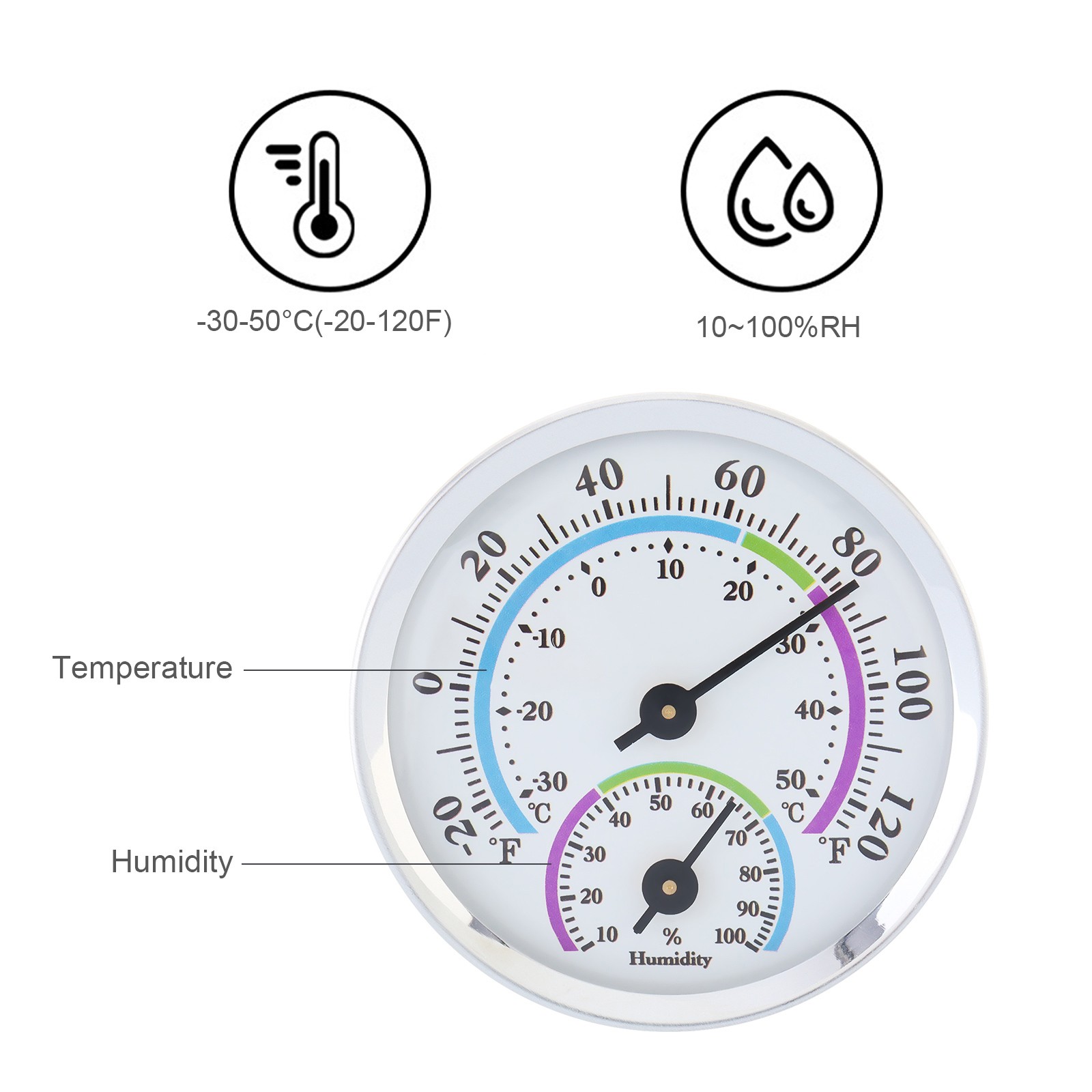 2 in 1 Temperature Hygrometer Analog Humidity Monitor Gauge Indoor / Outdoor