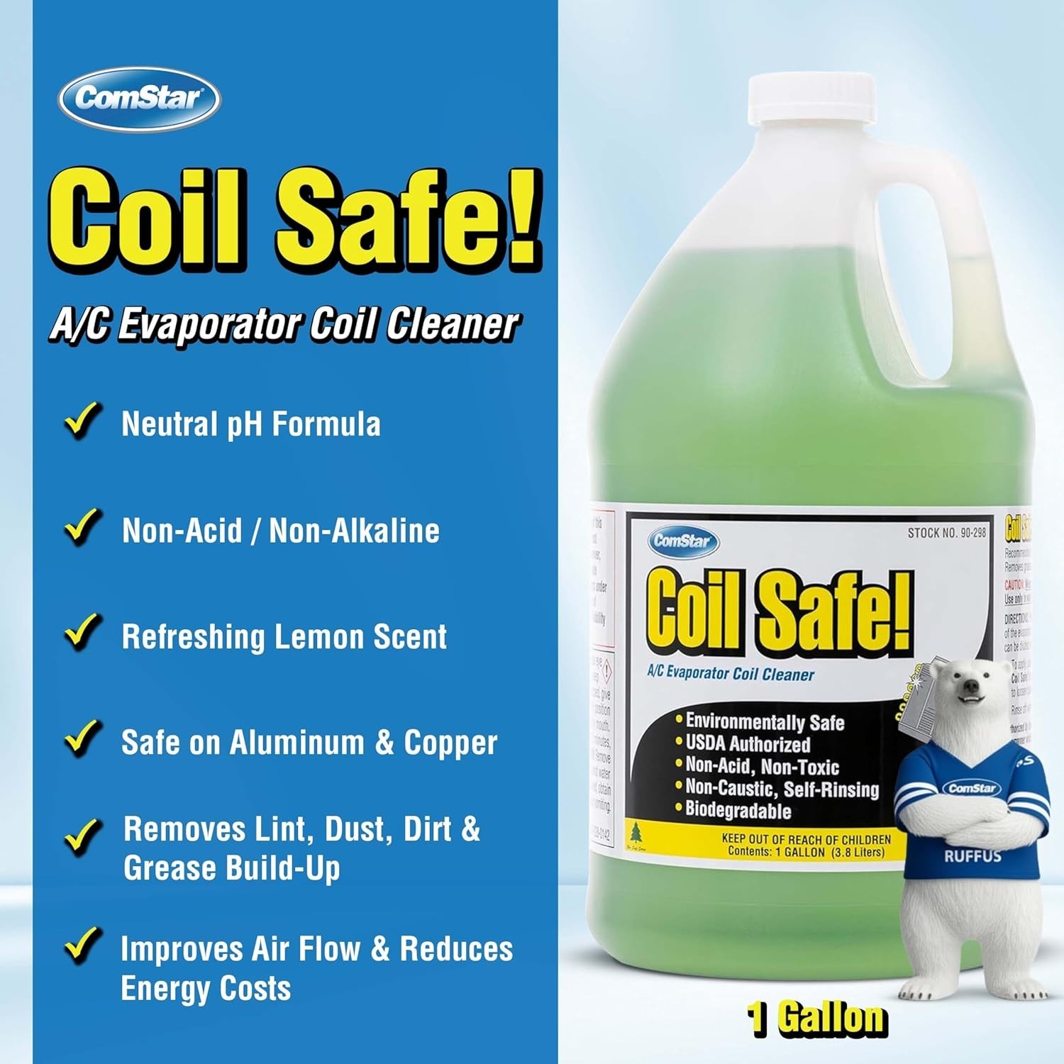 Coil Safe Evap Coil Cleaner, 1 Gallon, Self-Rinsing, Neutral pH, Non-Toxic, F…