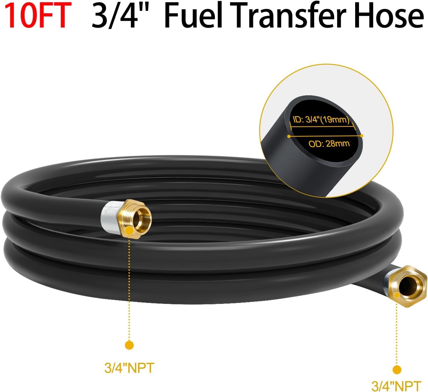 10FT 3/4″ Fuel Transfer Hose for Dispensing Gasoline Diesel Kerosene Biodiesel