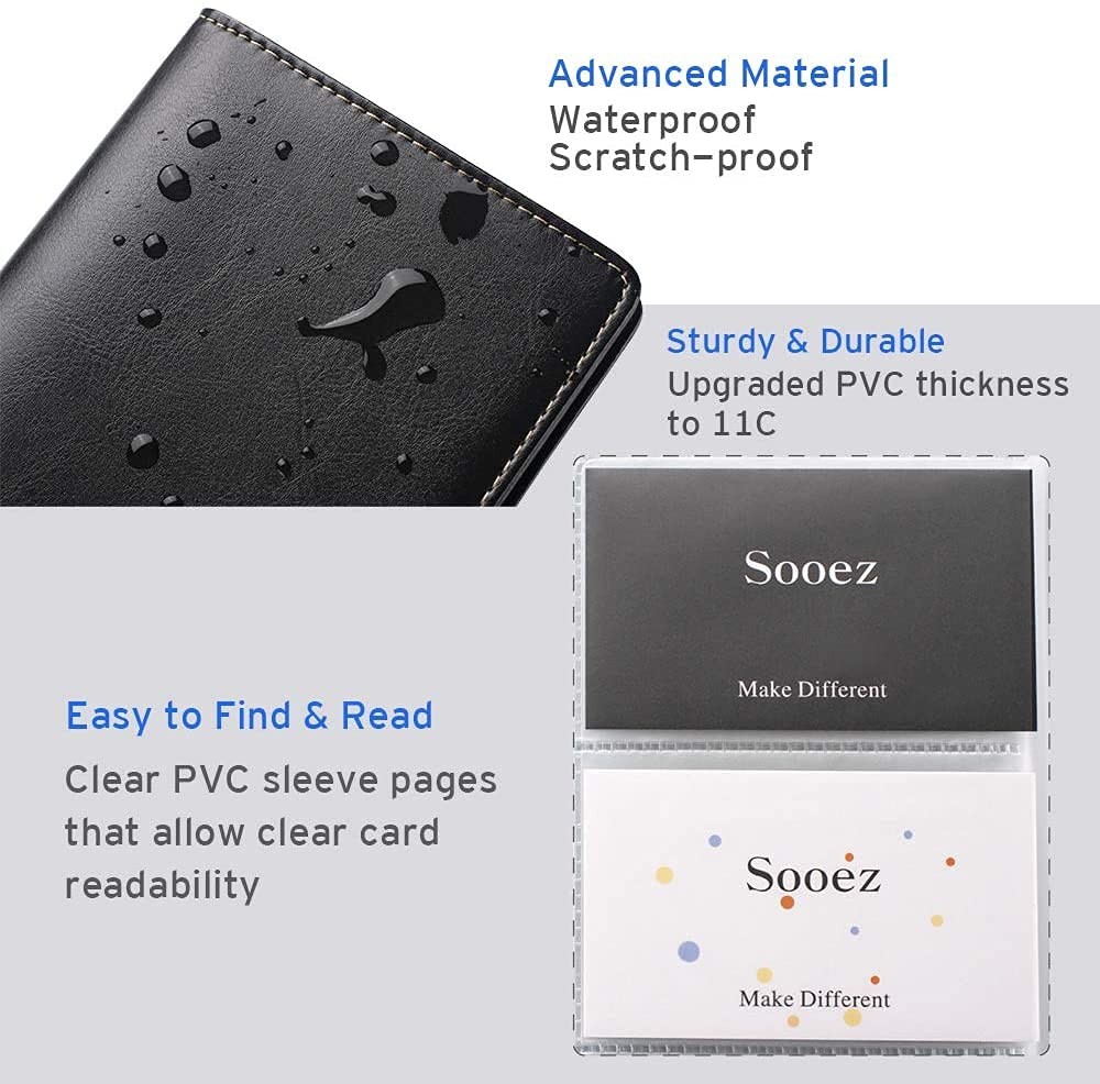 Sooez Leather Professional Business Card Book Holder Organizer, 240 Capacity Cre