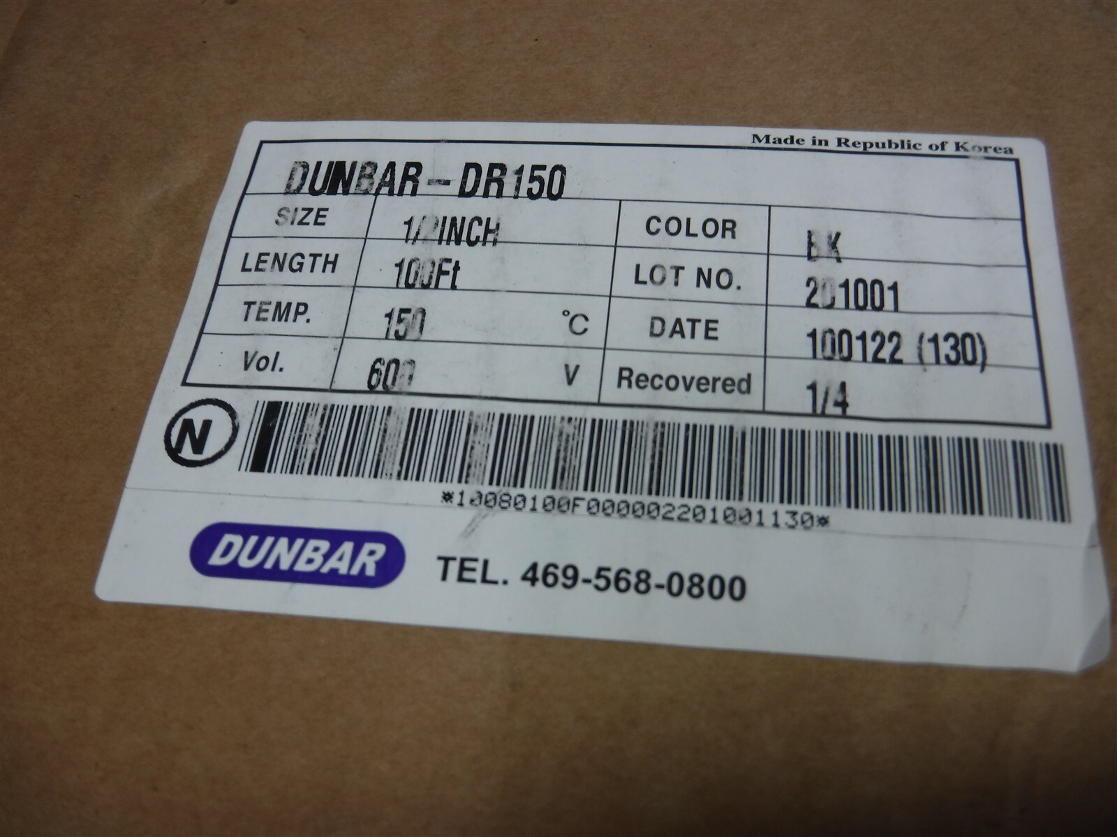 APPX 50FT Dunbar DR150-1/2″ Black 2:1 DIESEL-RESISTANT FLEX HEAT SHRINK O11