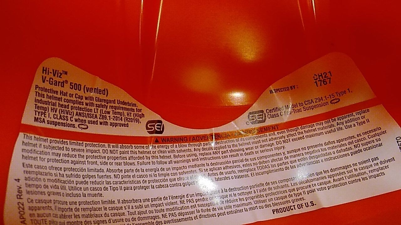 MSA 10034026 20 Pk 6-1/2 to 8 Hat Size Hi-Visibility Orange Hard Hat