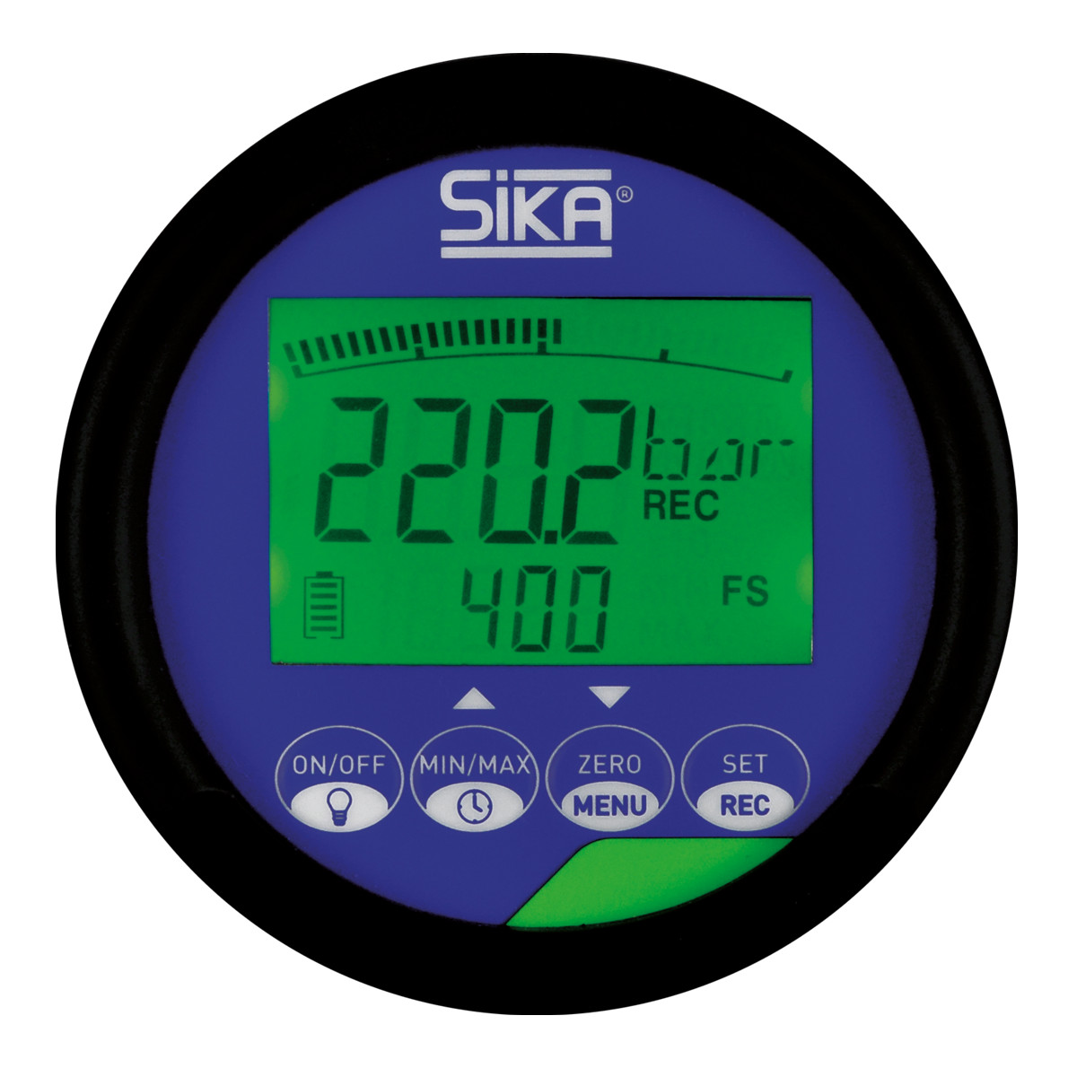 SIKA Digital Pressure Gauge–0.5% FS Accuracy, 0/5800 psi (0/400 bar), E2-0400