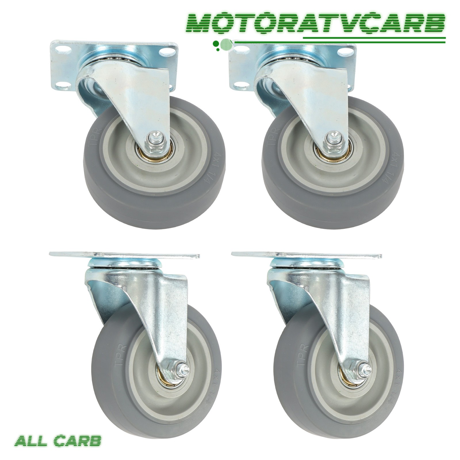 ALL-CARB 4″ Casters two straight, two inclined Heavy Duty Capacity to 1200 lbs