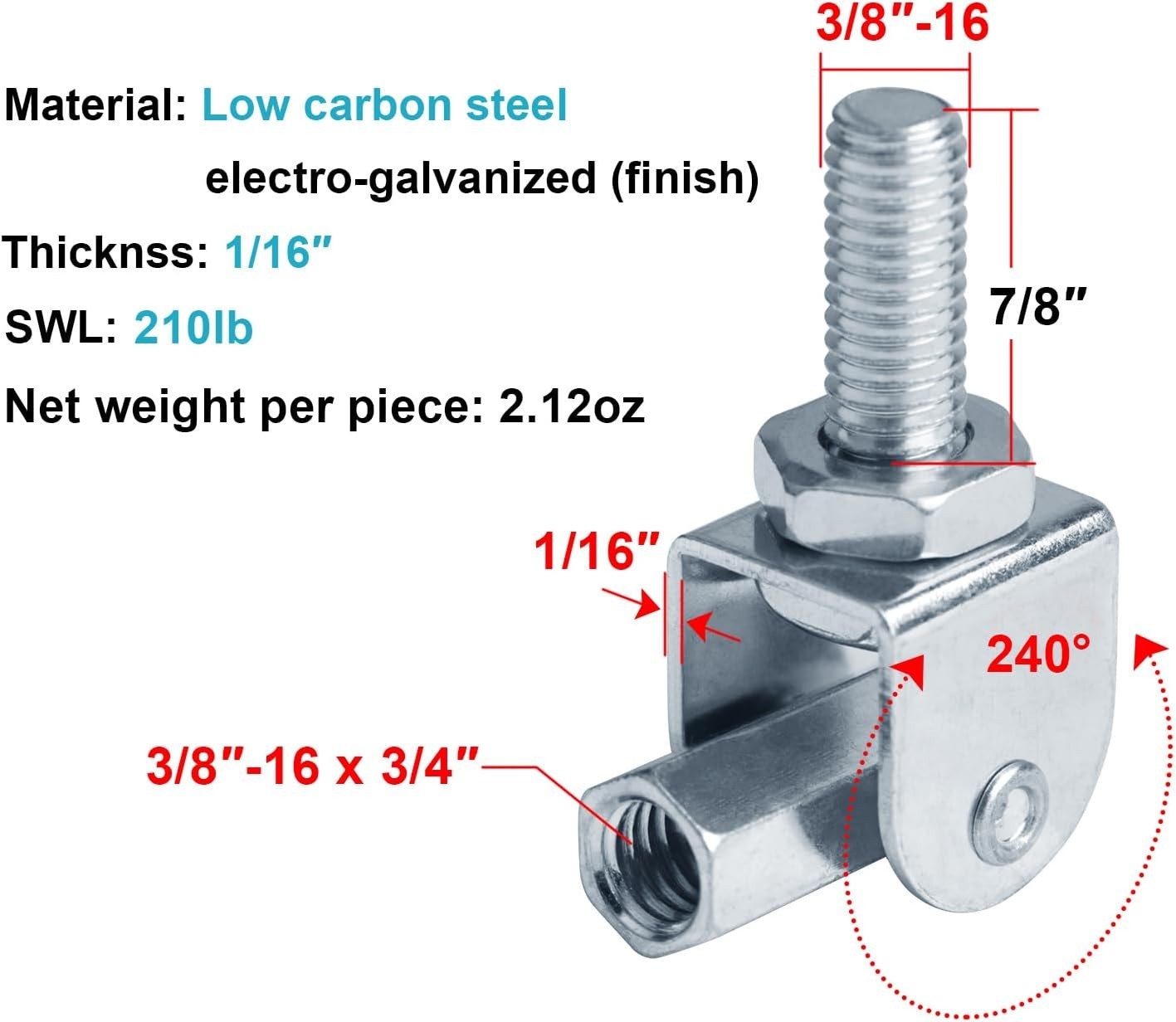12 PCS 3/8″ Swivel Joint Connector, Adjustable Swivel Attachment Thread Rod H…