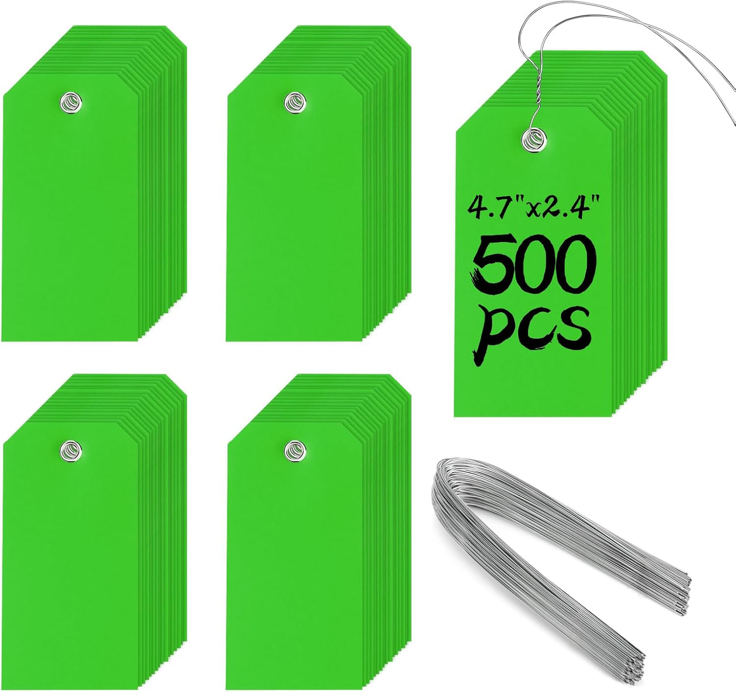 500 Piece Plastic Hang Tags With Wire Waterproof Labels Green Heavy Duty Tag Set