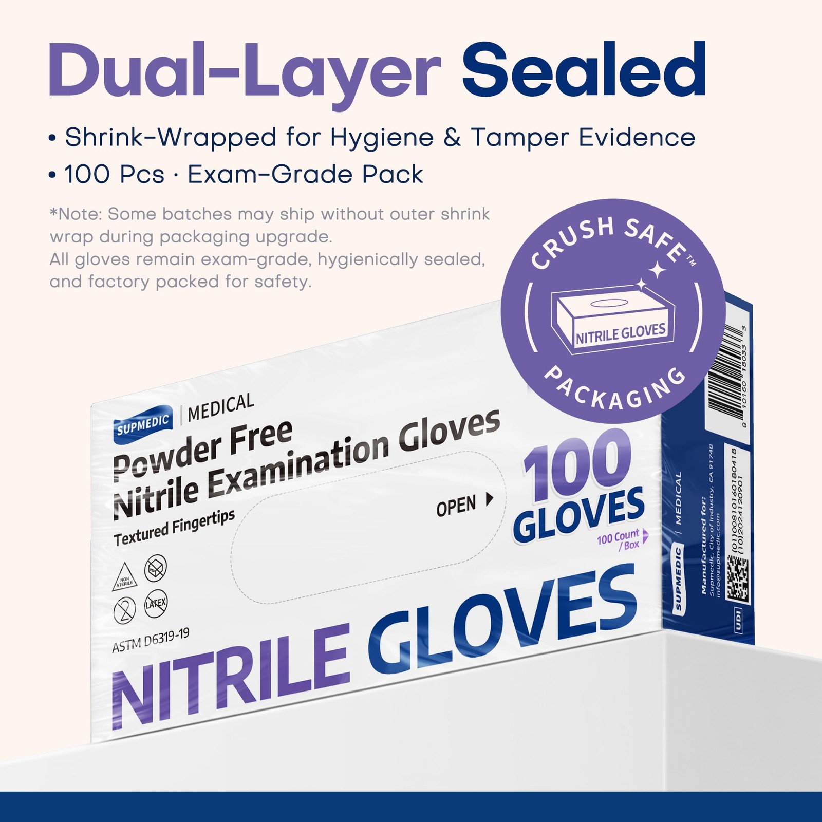 Supmedic Nitrile Exam Gloves, 3.5 Mil Medium, Medium (Blue Violet)