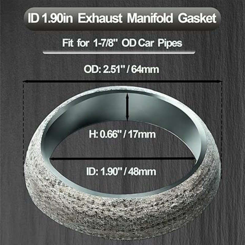 1.9in/48mm Car Exhaust Manifold Gasket, 2Pcs Exhaust Muf Size: ID 1.9inch/48mm