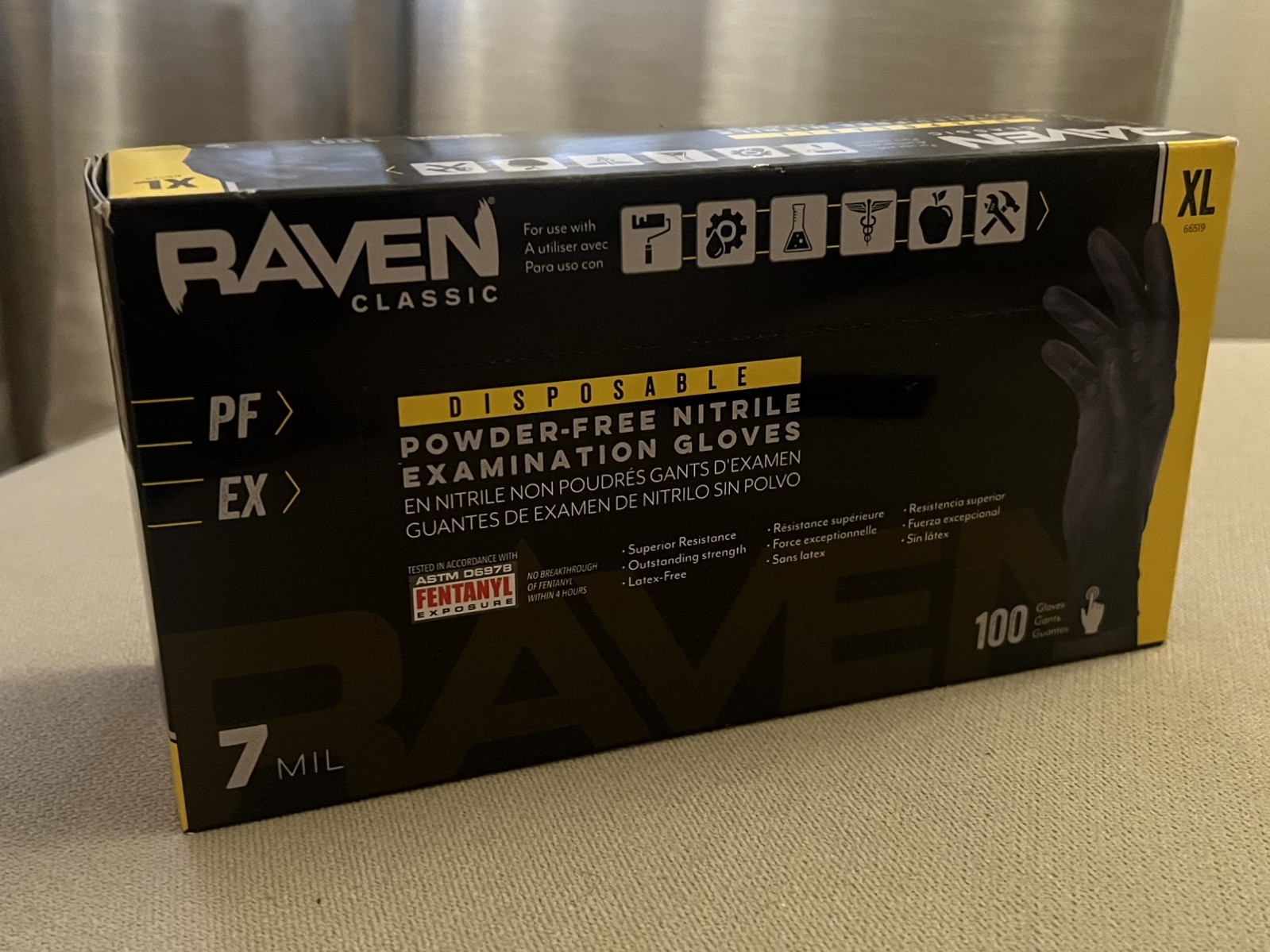 SAS Safety Raven Gloves XL, 66519, Powder Free, 7 mil, Black Color , 100 units