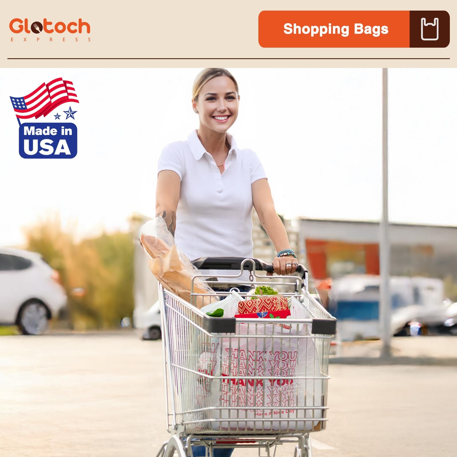 Glotoch Thank You Plastic Bags with Handle White (350 Count), 11.5 x 6.5 x 21…