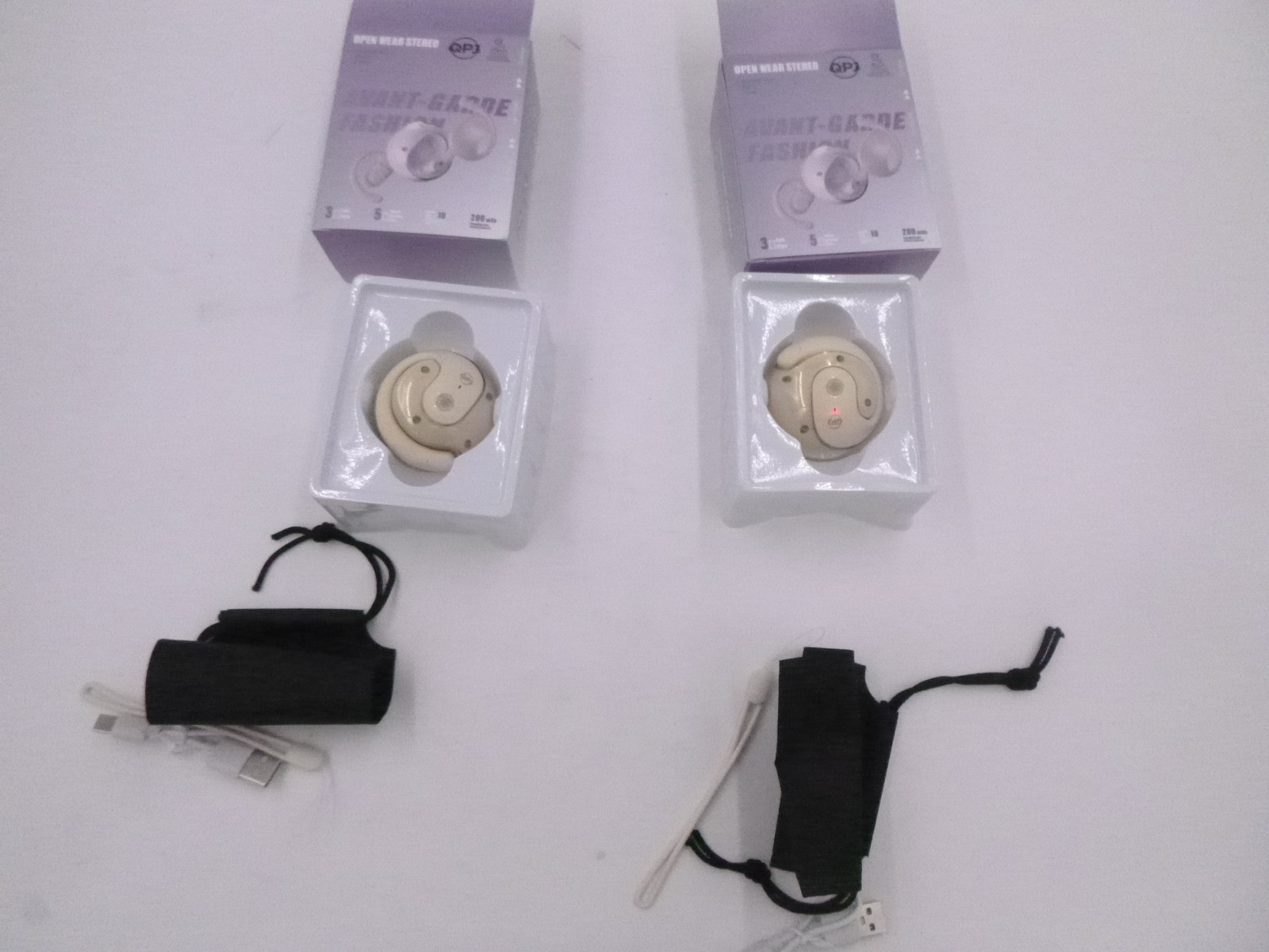 2 PACK QPJ OWST2 Open Ear Bluetooth Wireless Earbuds White