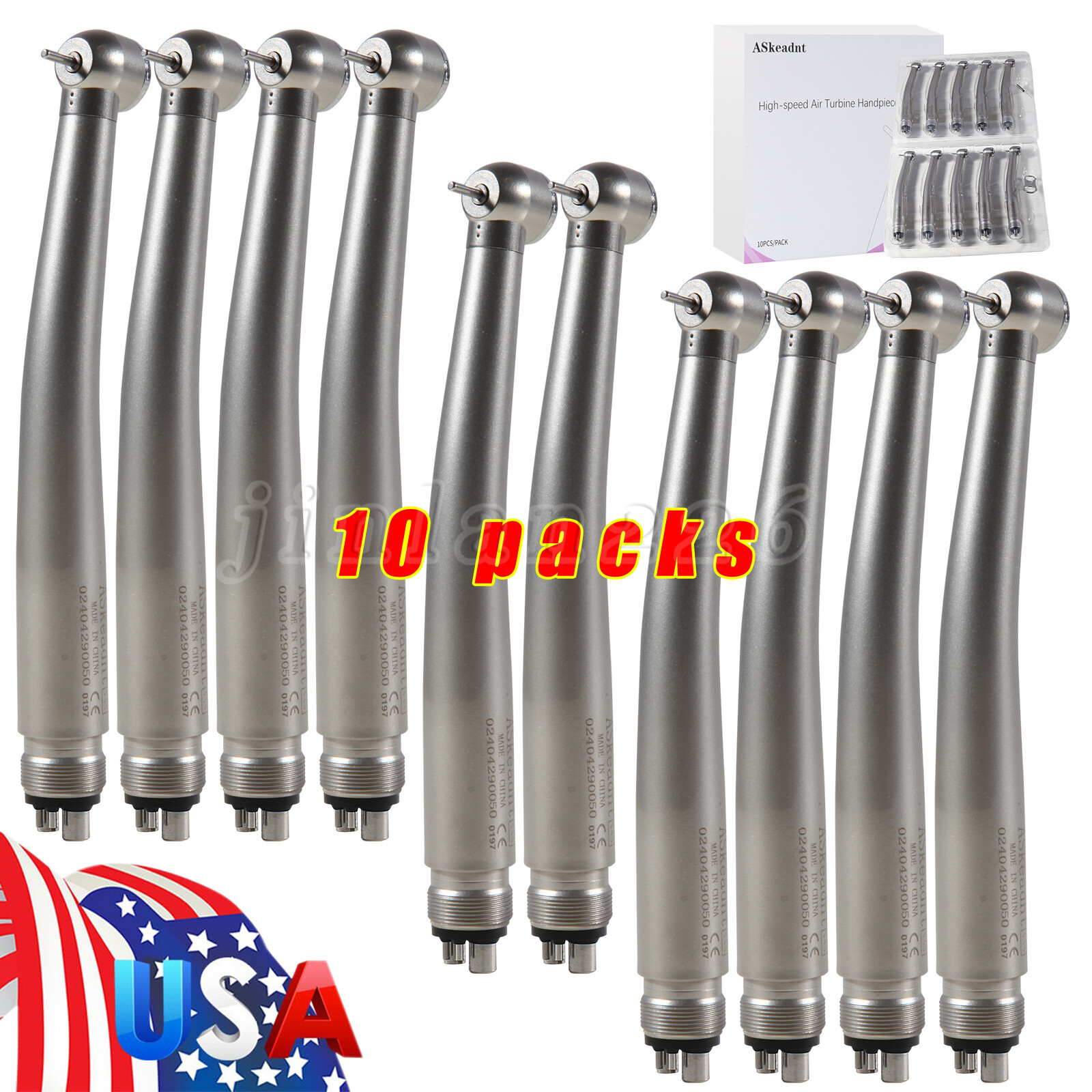 10 PCS ADA4 NSK Style Dental High Speed Handpiece Push Button 4Holes Air Turbine
