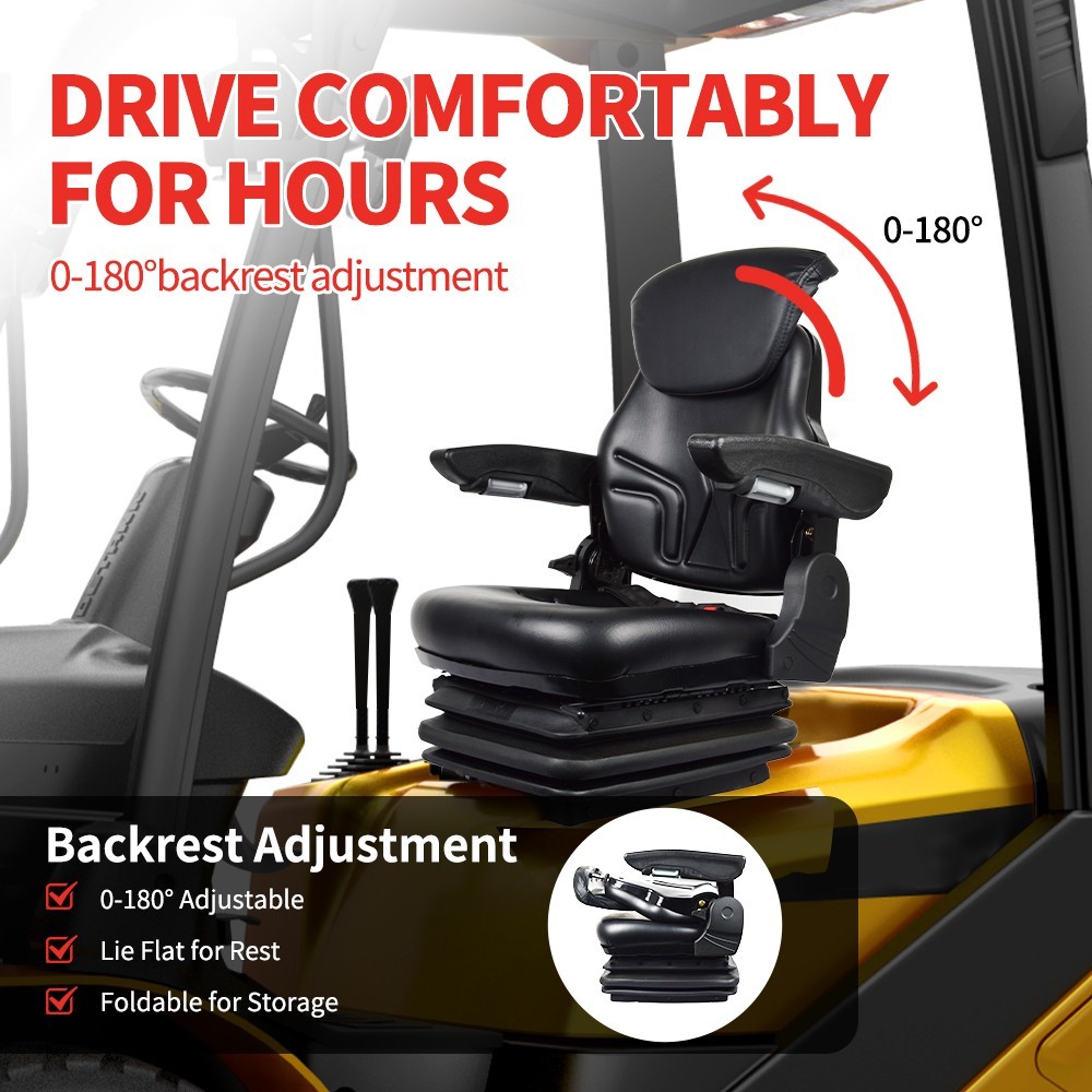 Universal Upgraded Forklift Seat Adjustable Tractor Seat with Seatbelt &Armrests