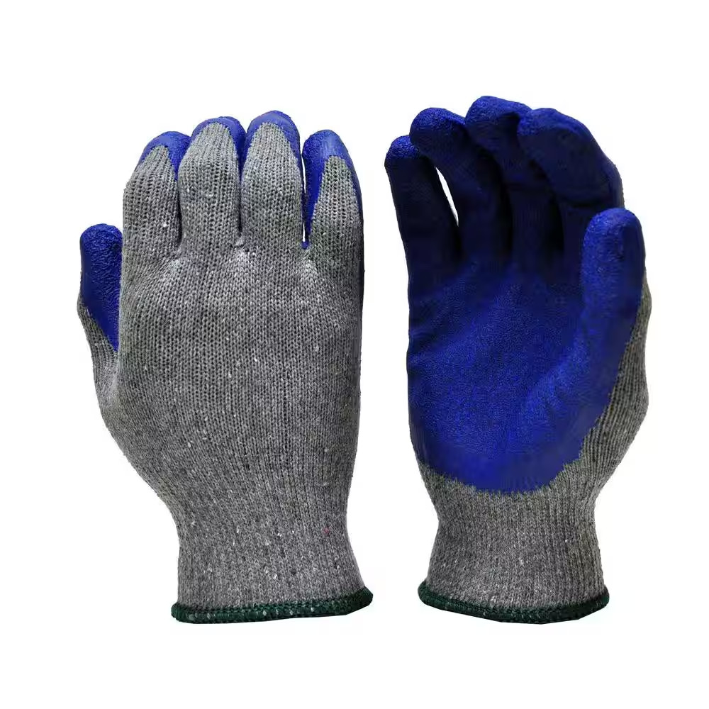Large Blue Latex Palm and Finger Crinkle Pattern Rubber Coated Gloves (120-Case)