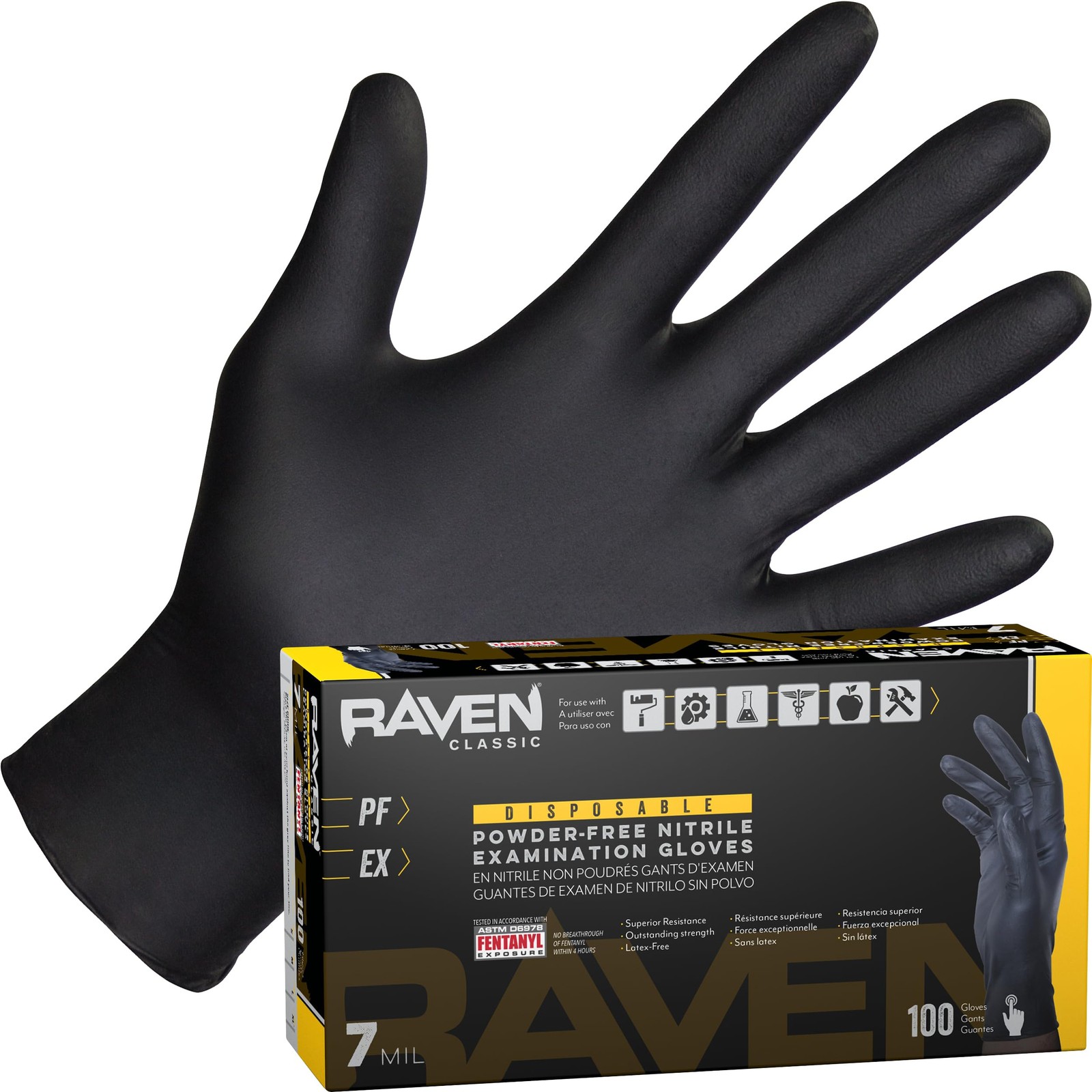 SAS Safety 66518 Raven Powder-Free Disposable Black Nitrile 6 Mil Gloves, Lar…