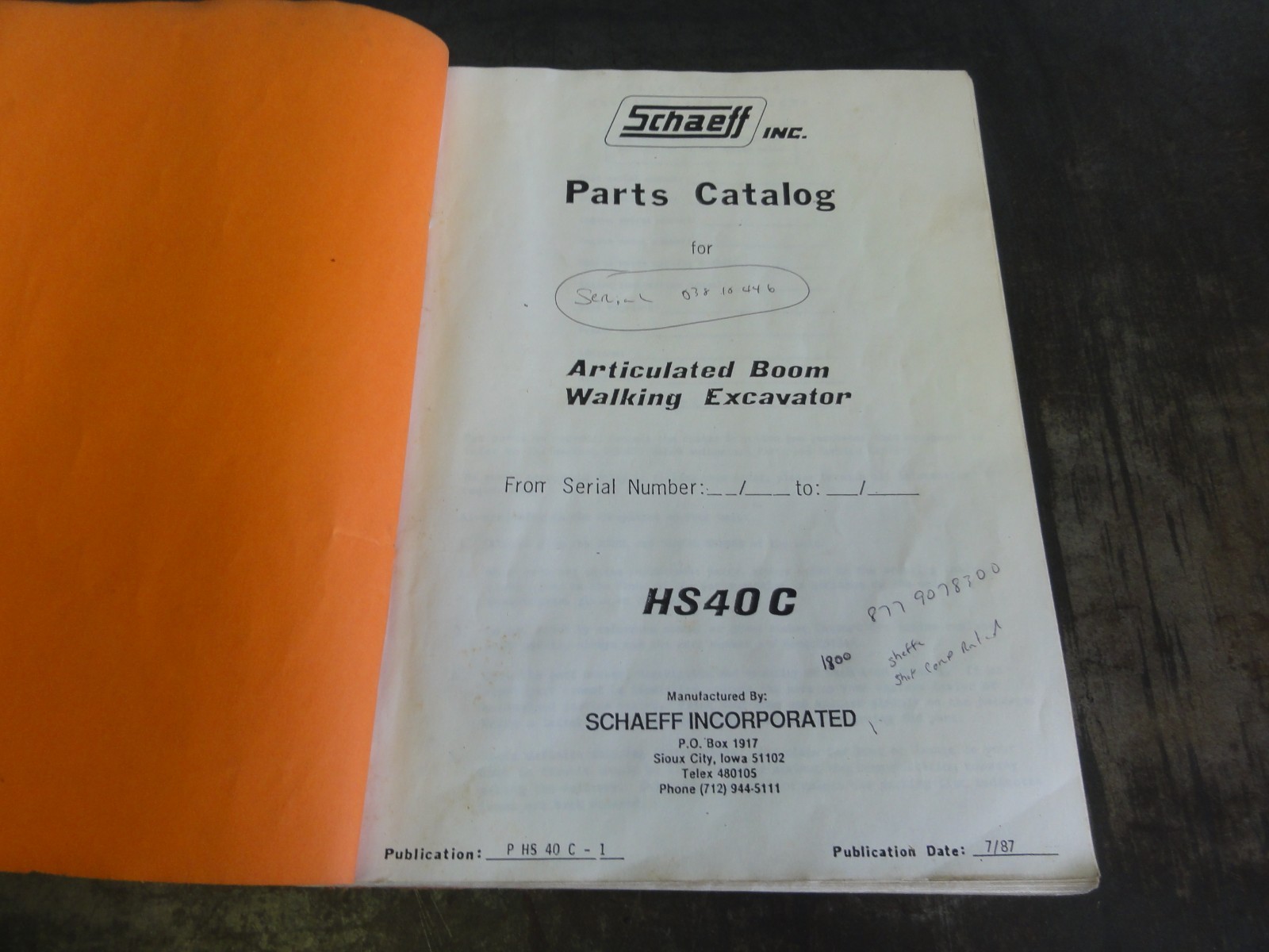 Schaeff Inc HS40C Articulated Boom Walking Excavator Parts Catalog Manual 802069