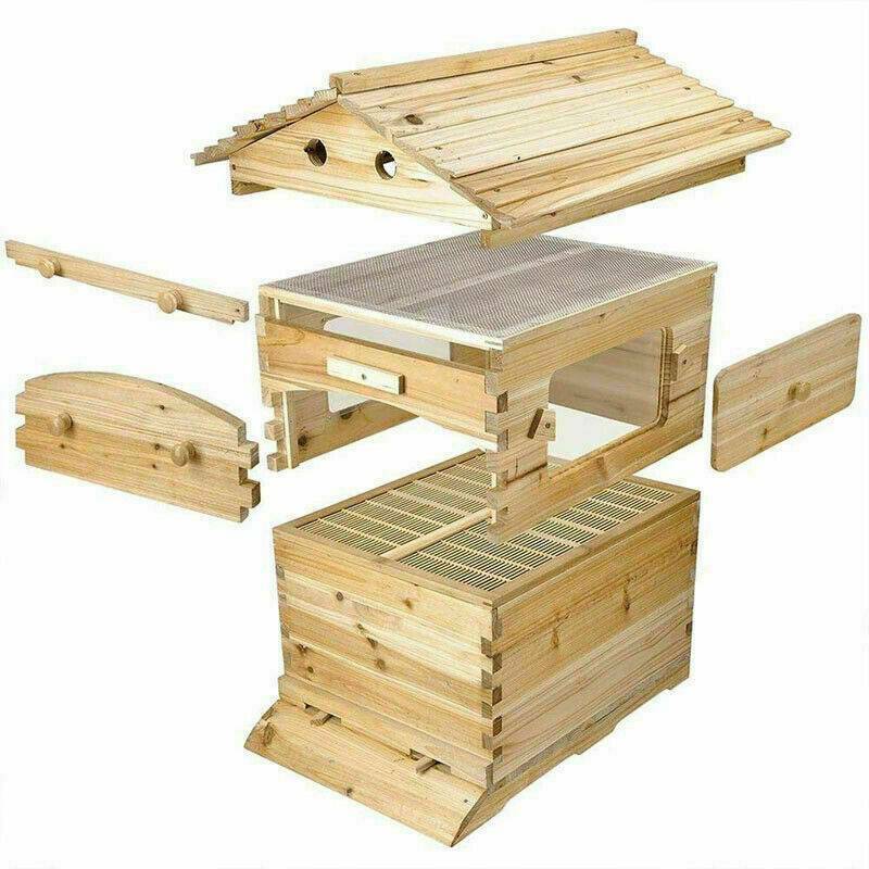 Auto Drain Honey Bee Hive Bee Boxes Beehive Starter Kit +7 Beekeeping Frames New