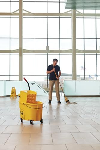 WaveBrake 35 Qt Yellow Mop Bucket with Integrated Wringer and Pour Spout