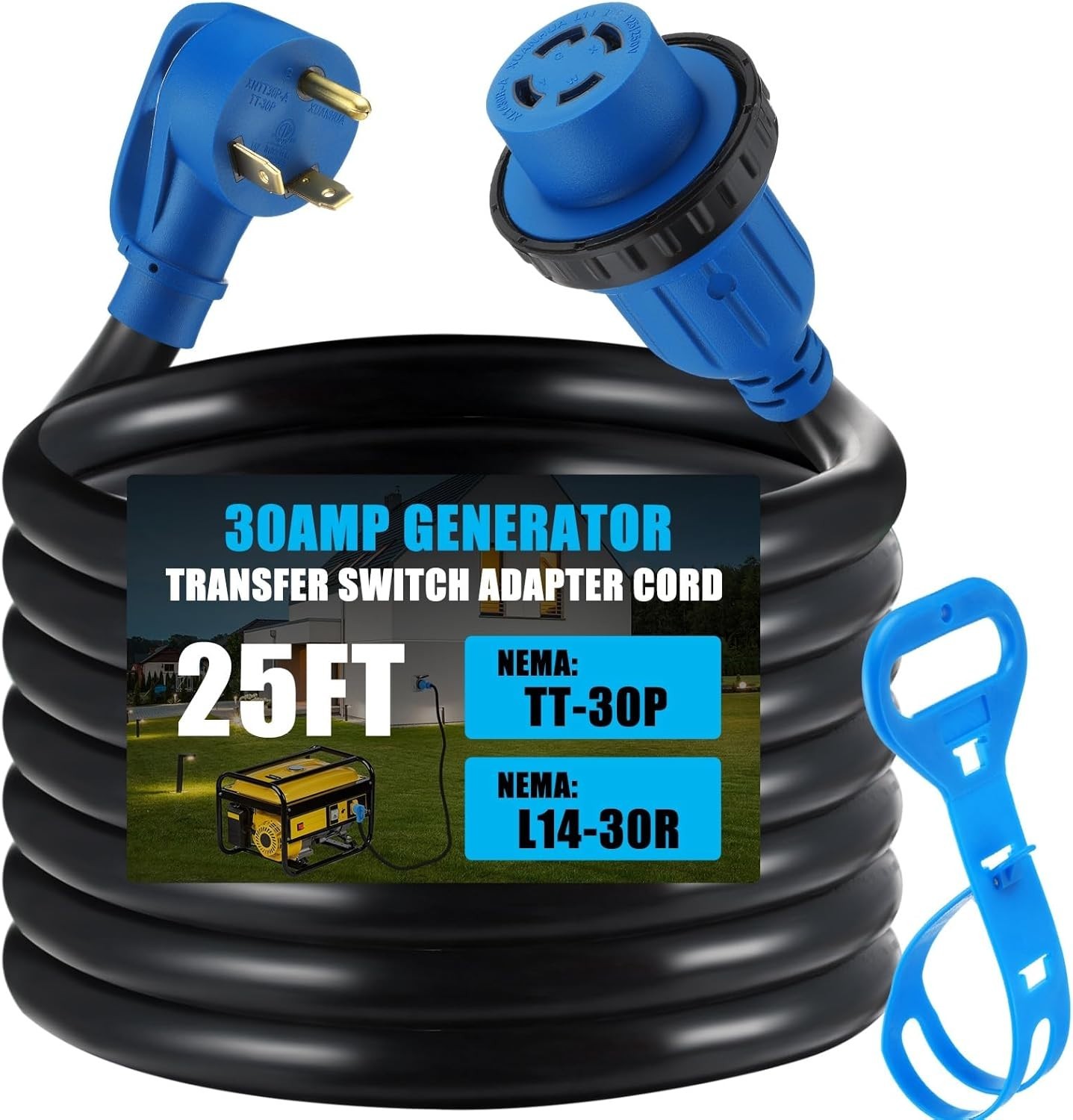 25 ft TT-30P to L14-30R Generator Transfer Switch Adapter Cord, 30 Amp TT-30P Ma