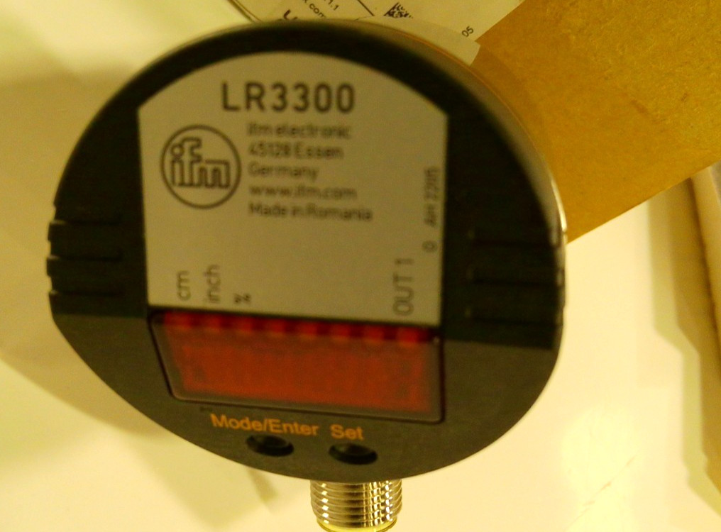New Open Box IFM Sensor, Level, LR3300, Analog Output and 1 Digital, M12 Male 4