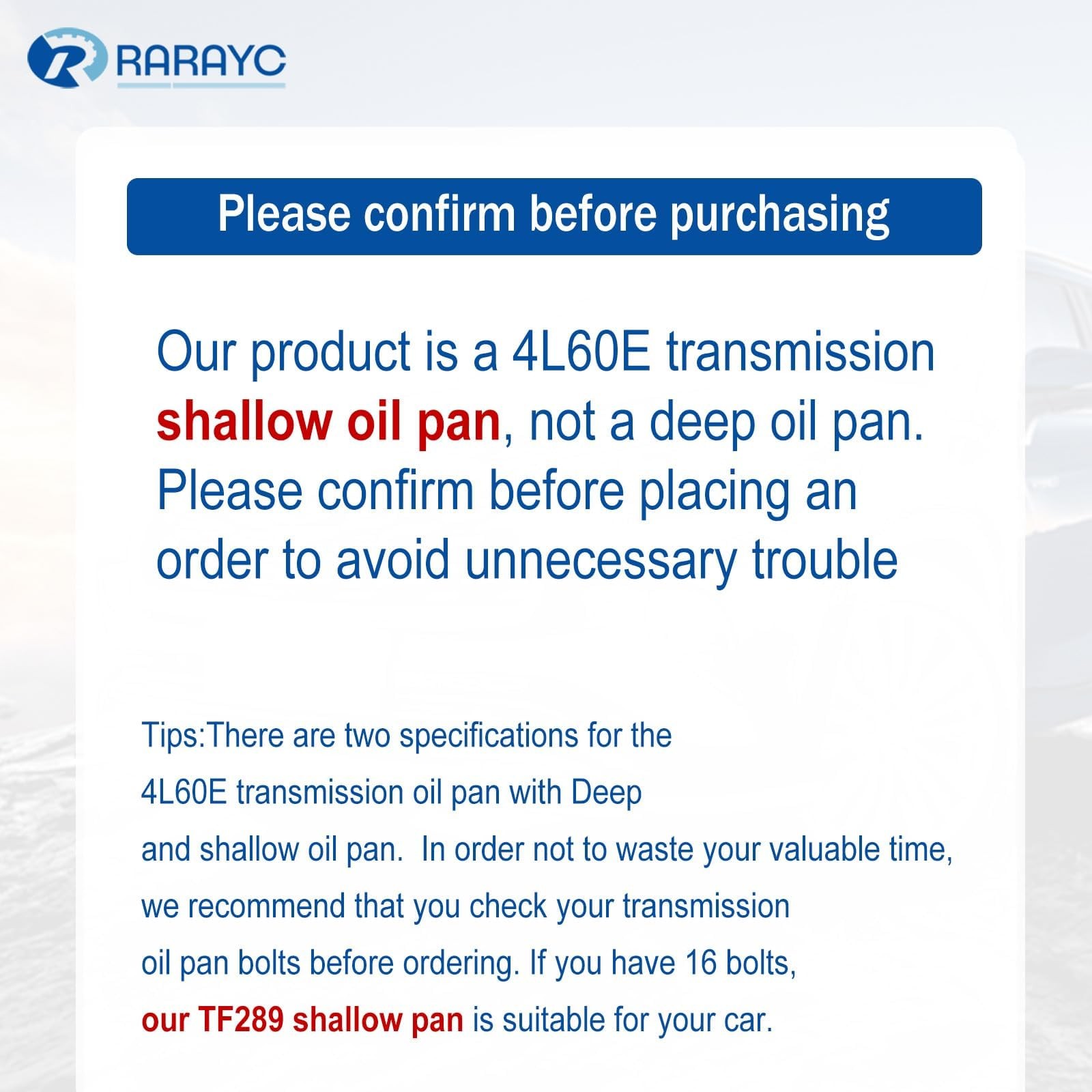 TF289 shallow oil pan Transmission Filter Kit for 4L60E – Compatible with Chevy
