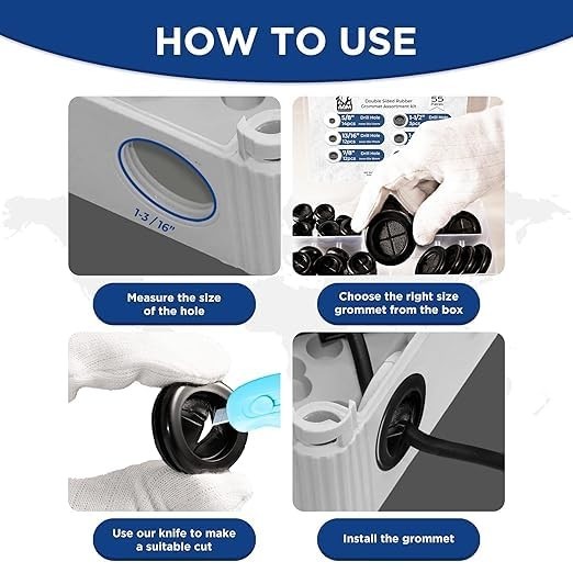55Pcs Double-Sided Rubber Grommets kit in 6 Assorted Sizes 5/8″,13/16″,7/8″,1…