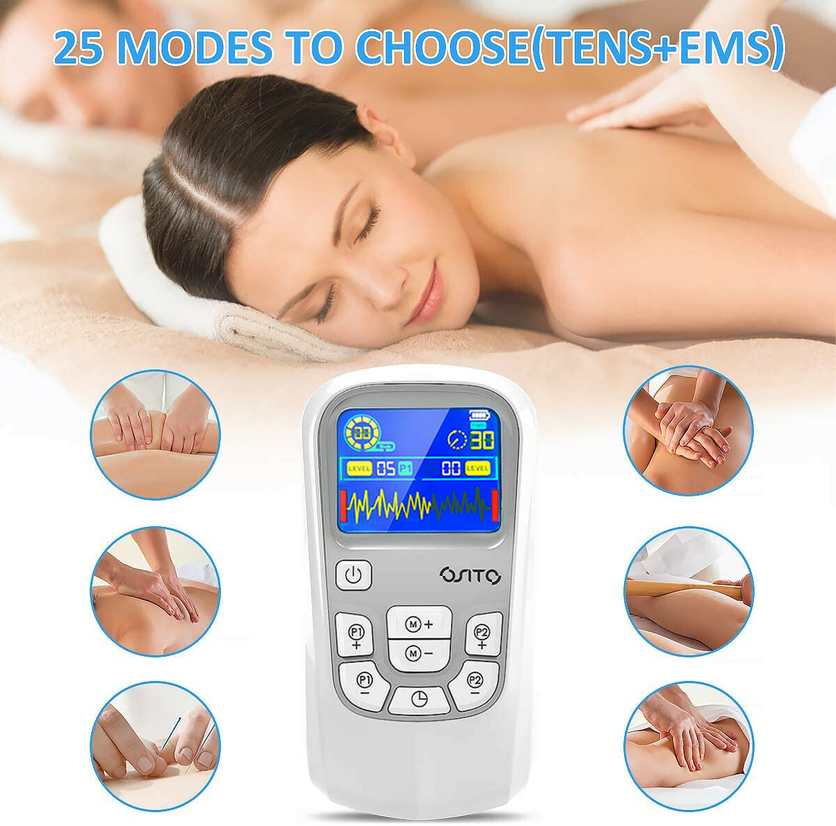 TENS Pulse Massager Pain Relief Unit Muscle Stimulator Machine 25 Modes Therapy