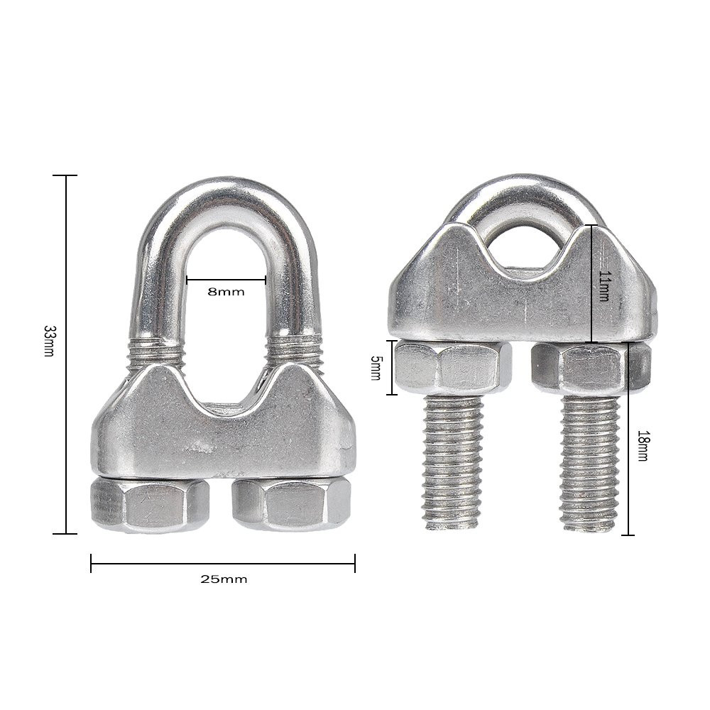 10PCS 1/4 Inches M6 Stainless Steel Wire Rope Cable Clip Clamp