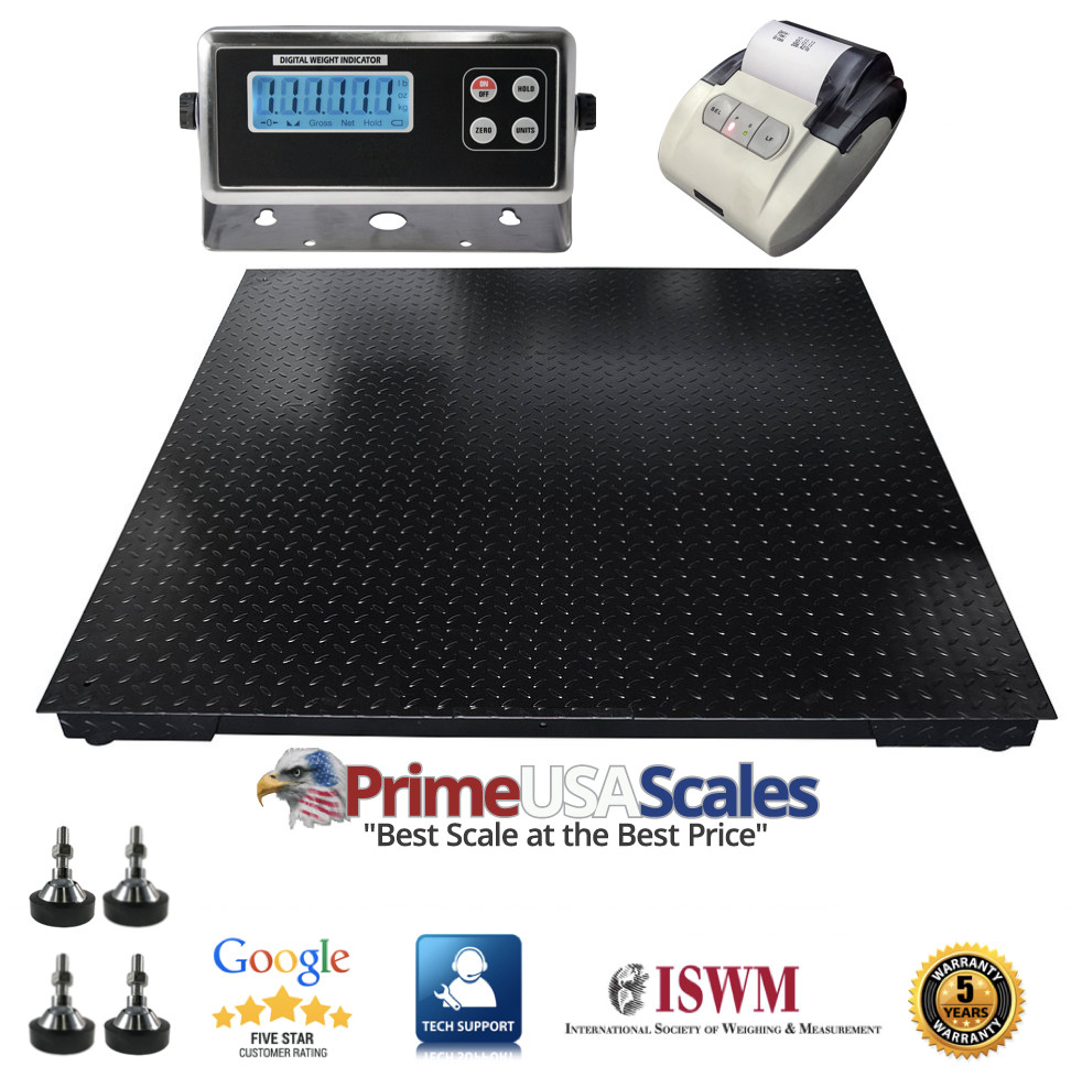 2,000 lb x 0.2 lb 4’x4′ Floor Pallet Scale + Indicator + Printer 5 Year Warranty