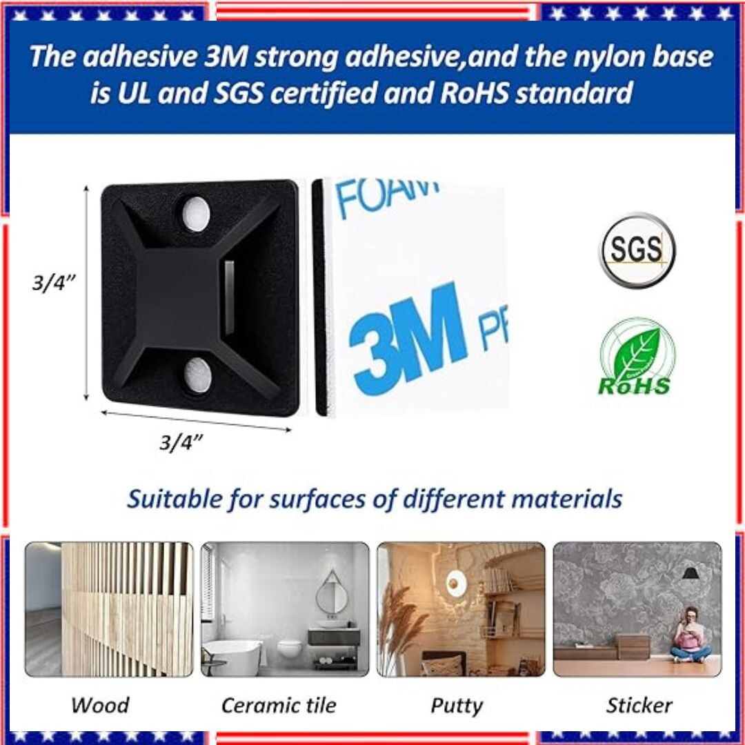 Cable Tie Mount Zip Tie Adhesive Backed Mounts Stick On Wire Holder Screw Hole