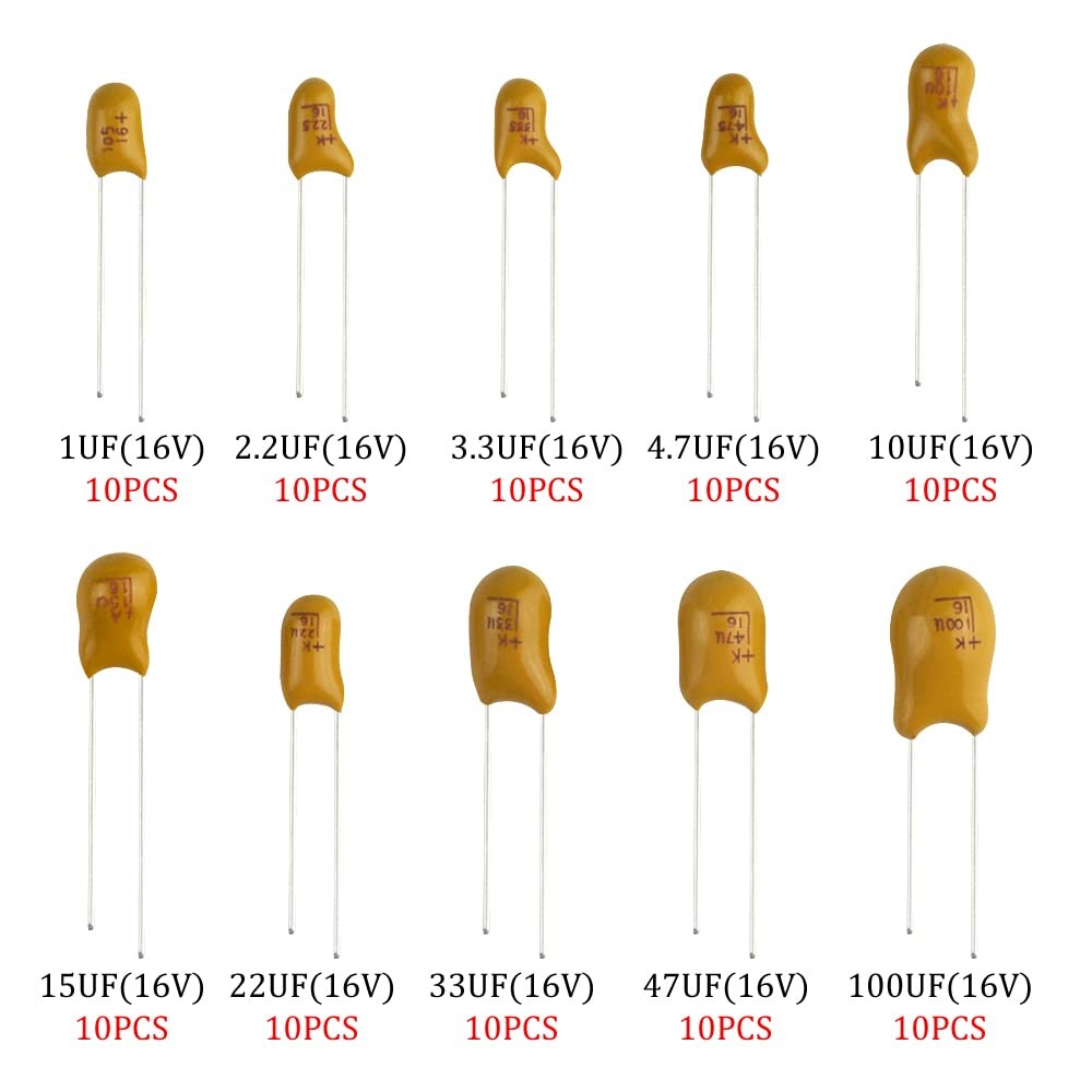 XINGYHENG 100Pcs 10Value 16V 1 Uf – 100 Uf Tantalum Capacitor Assorted Kit with
