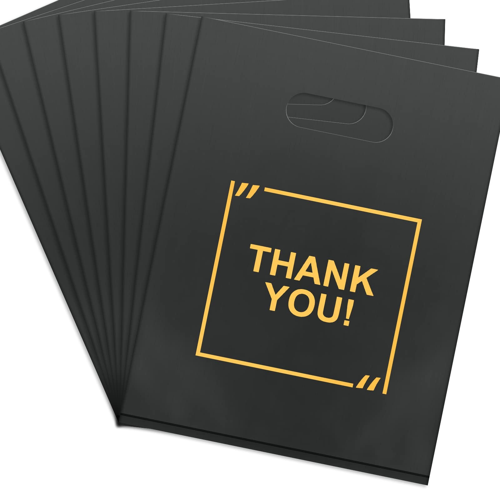 50 Pack Die Cut Plastic Shopping Bags with Thank 50 Count (Pack of 1), Black